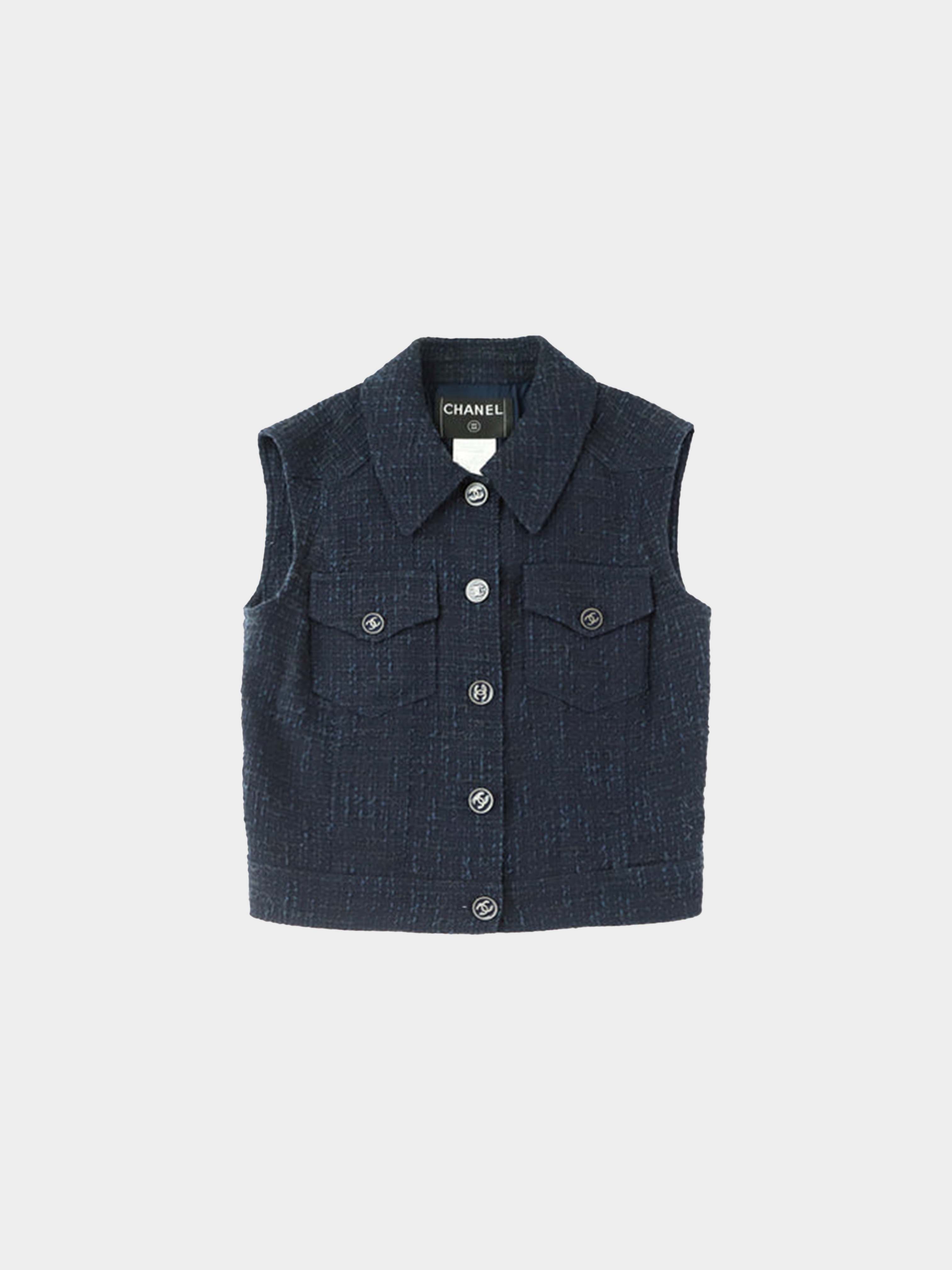 Chanel 2000 Navy Tweed Button Vest · INTO