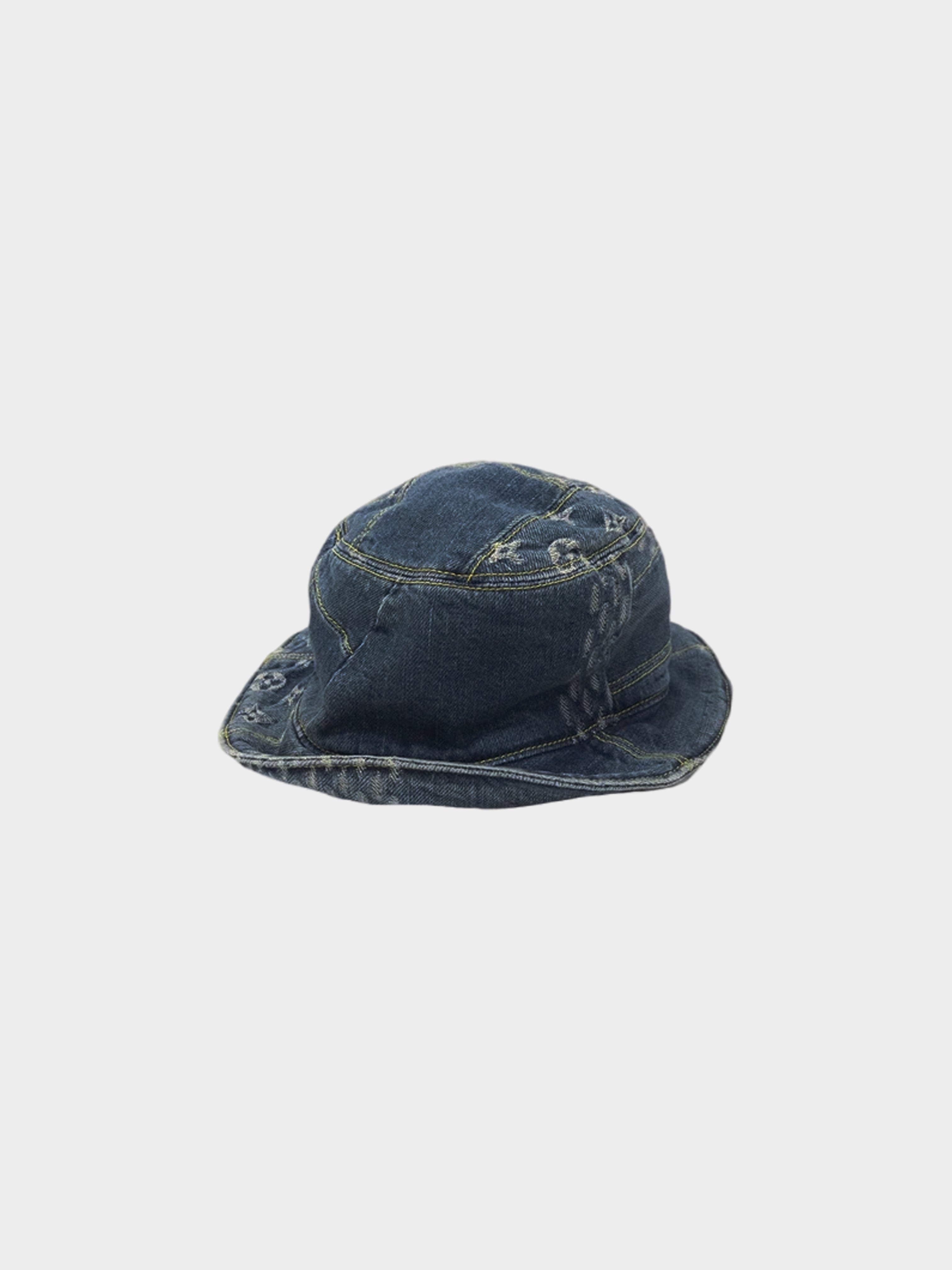 Louis Vuitton 2000s Cream Distressed Denim Bucket Hat · INTO