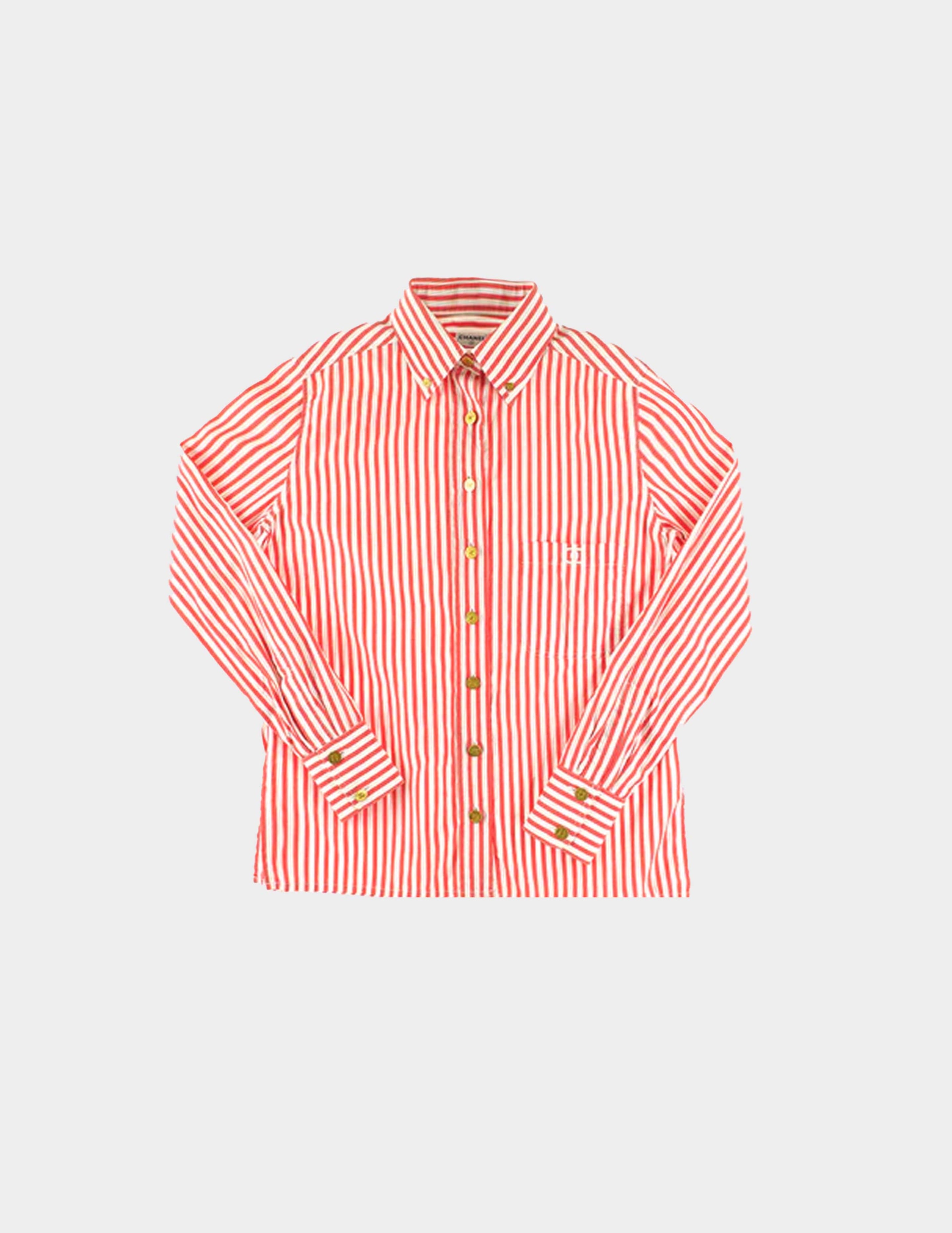 Rare 1990s Chanel Striped Button Up Dress Shirt at 1stDibs