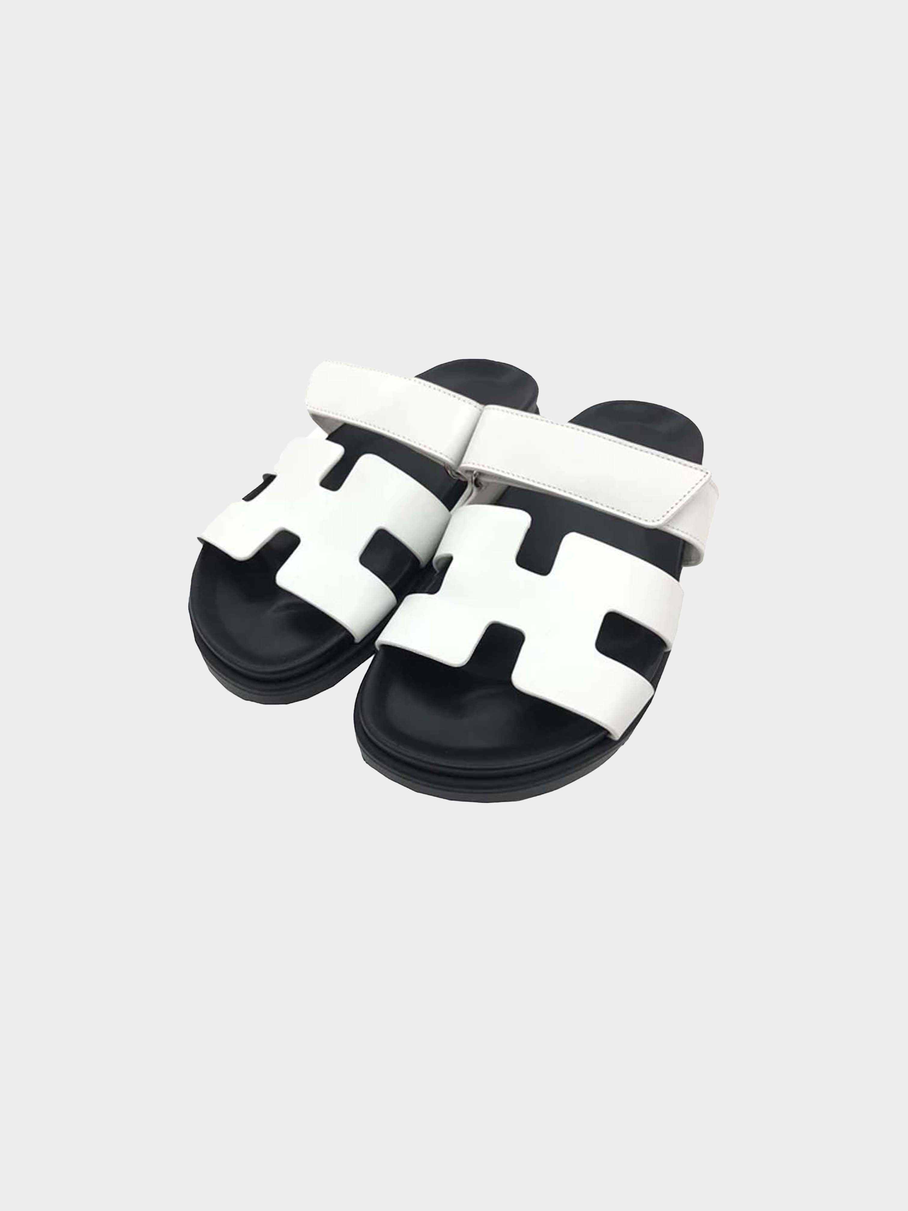 Replica Hermes Oran Sandals In Grey Ostrich Leather