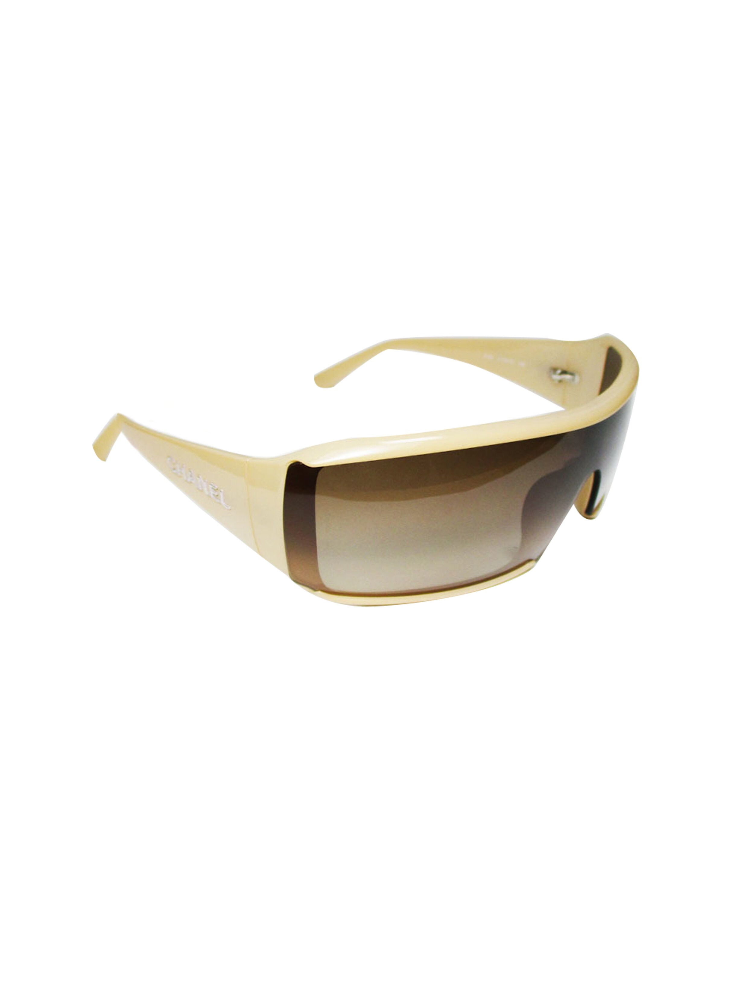 Chanel 2000s Rare Sports Shield Beige Sunglasses