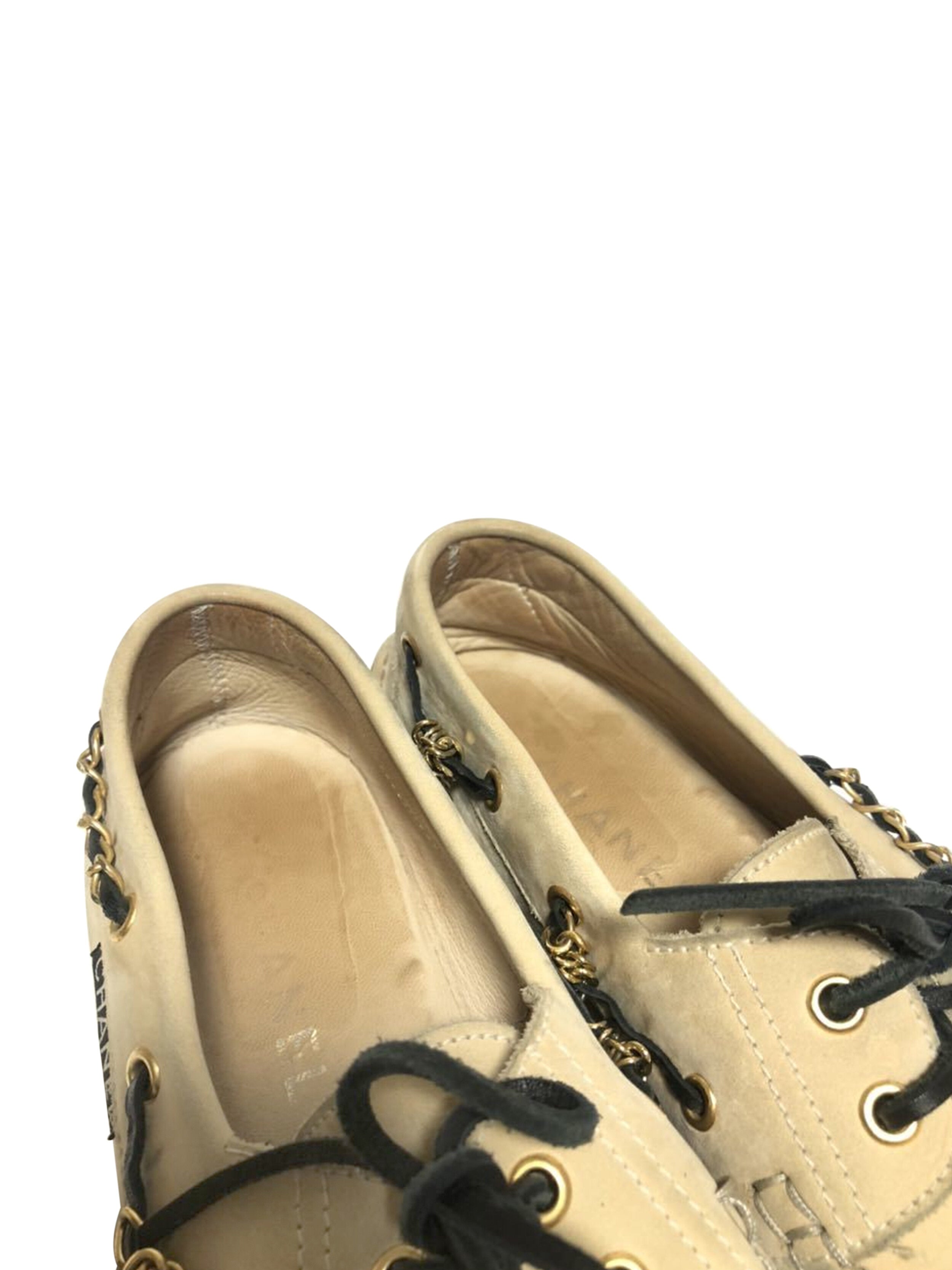 Chanel 2000s Beige Suede Chain Mocassins · INTO