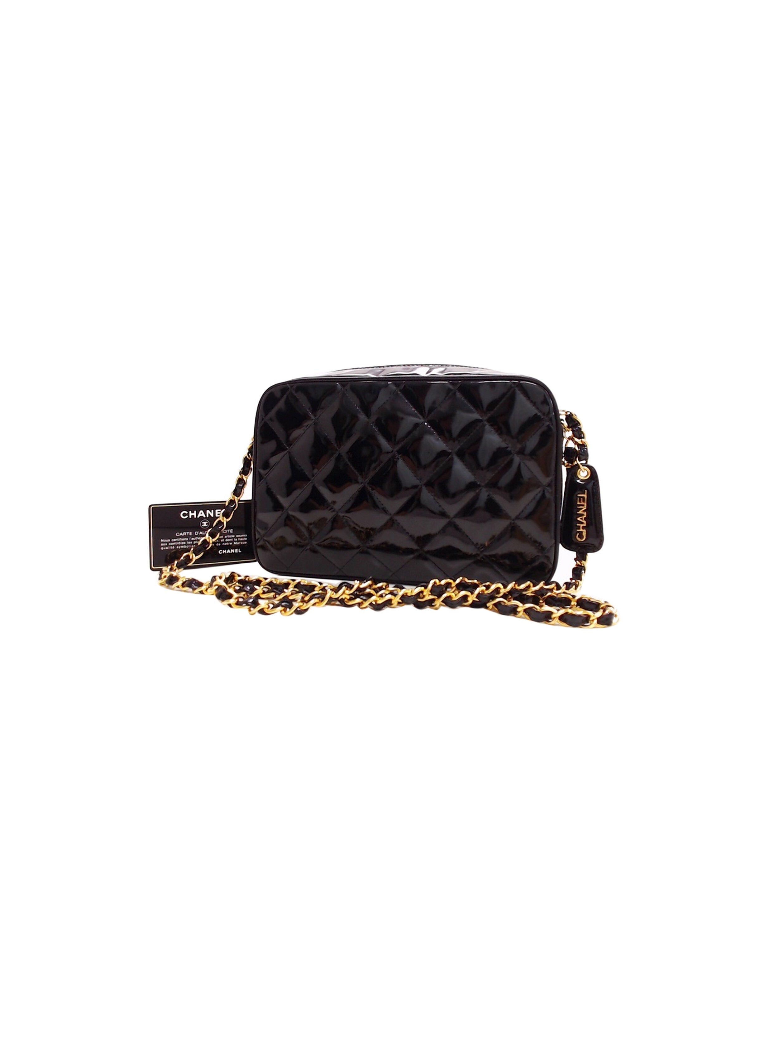 Chanel 2000s Rare Quilted Patent Camera Black Bag