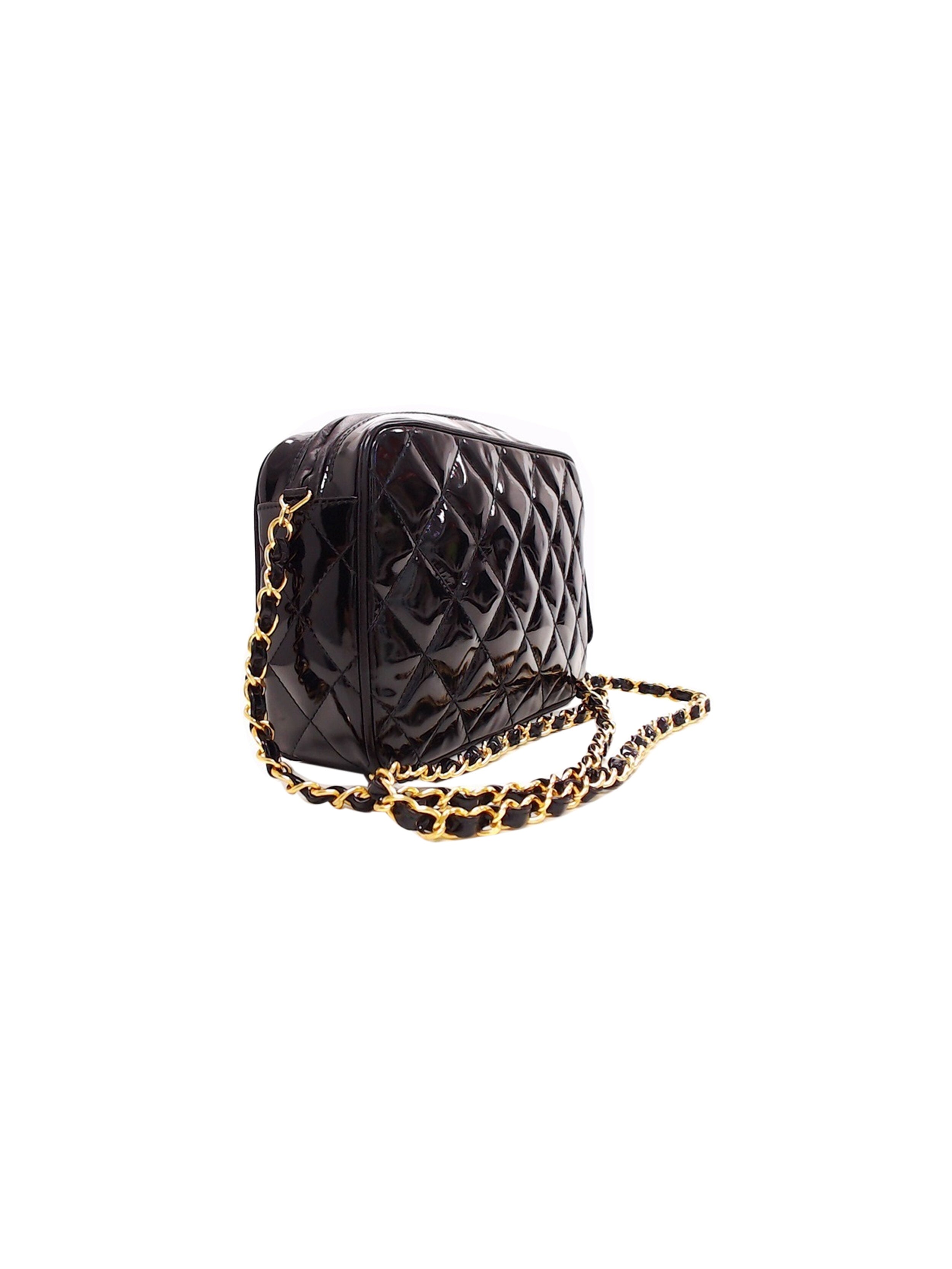 Chanel 2000s Rare Quilted Patent Camera Black Bag