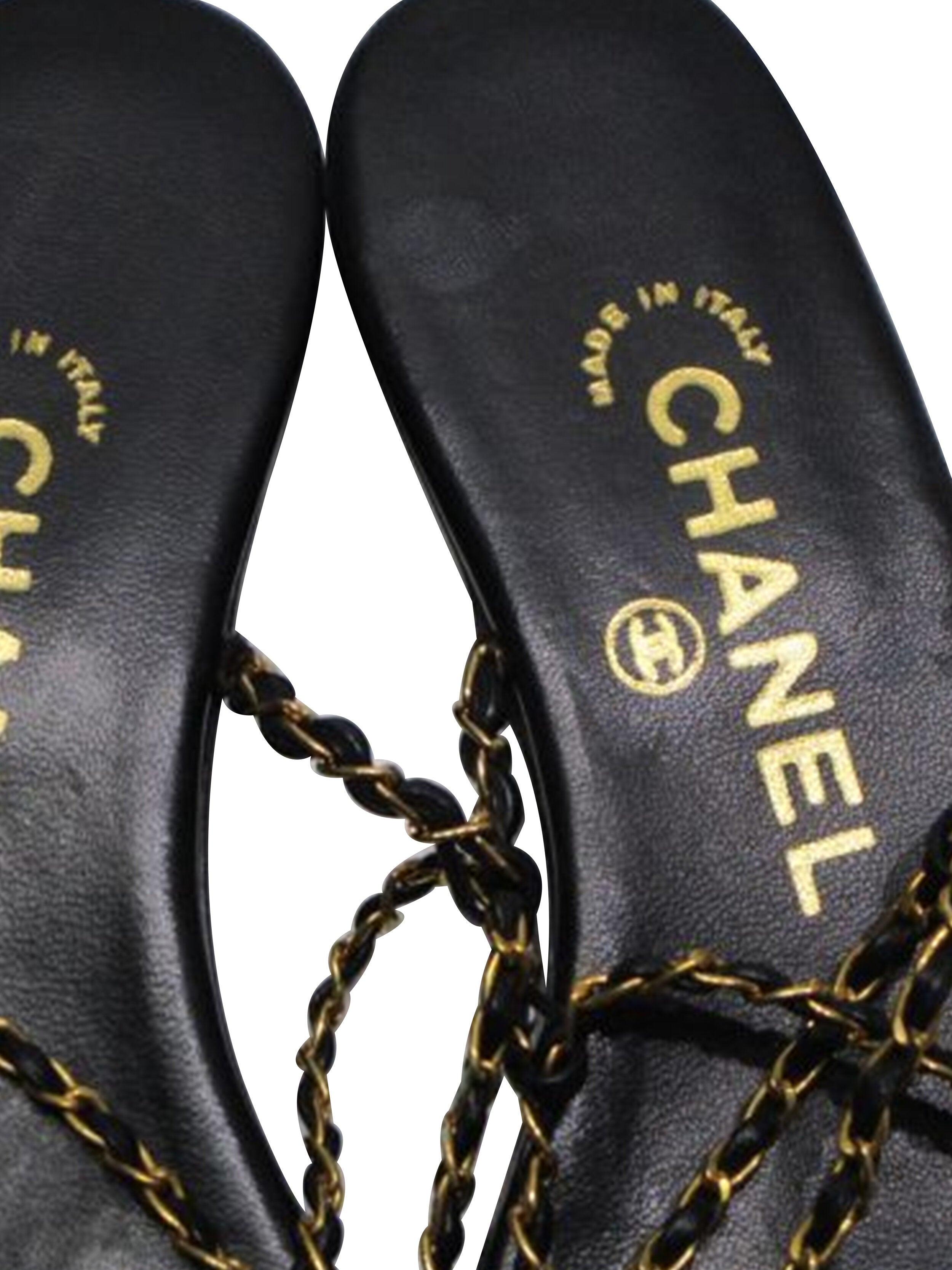 Chanel 2000s Black and Gold Chain Lace Sandals