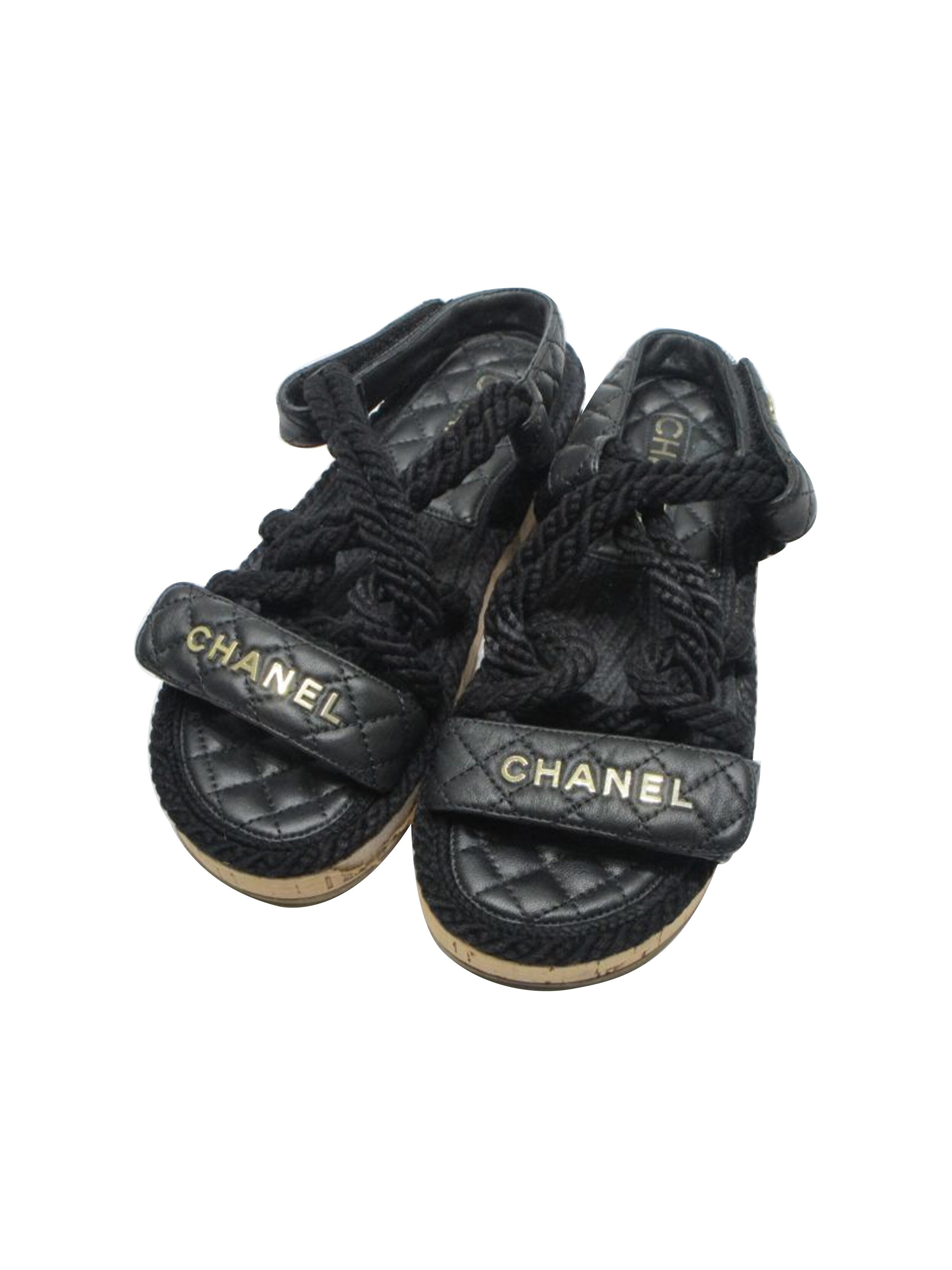 Chanel 2000s Black Rope Leather Sandals · INTO