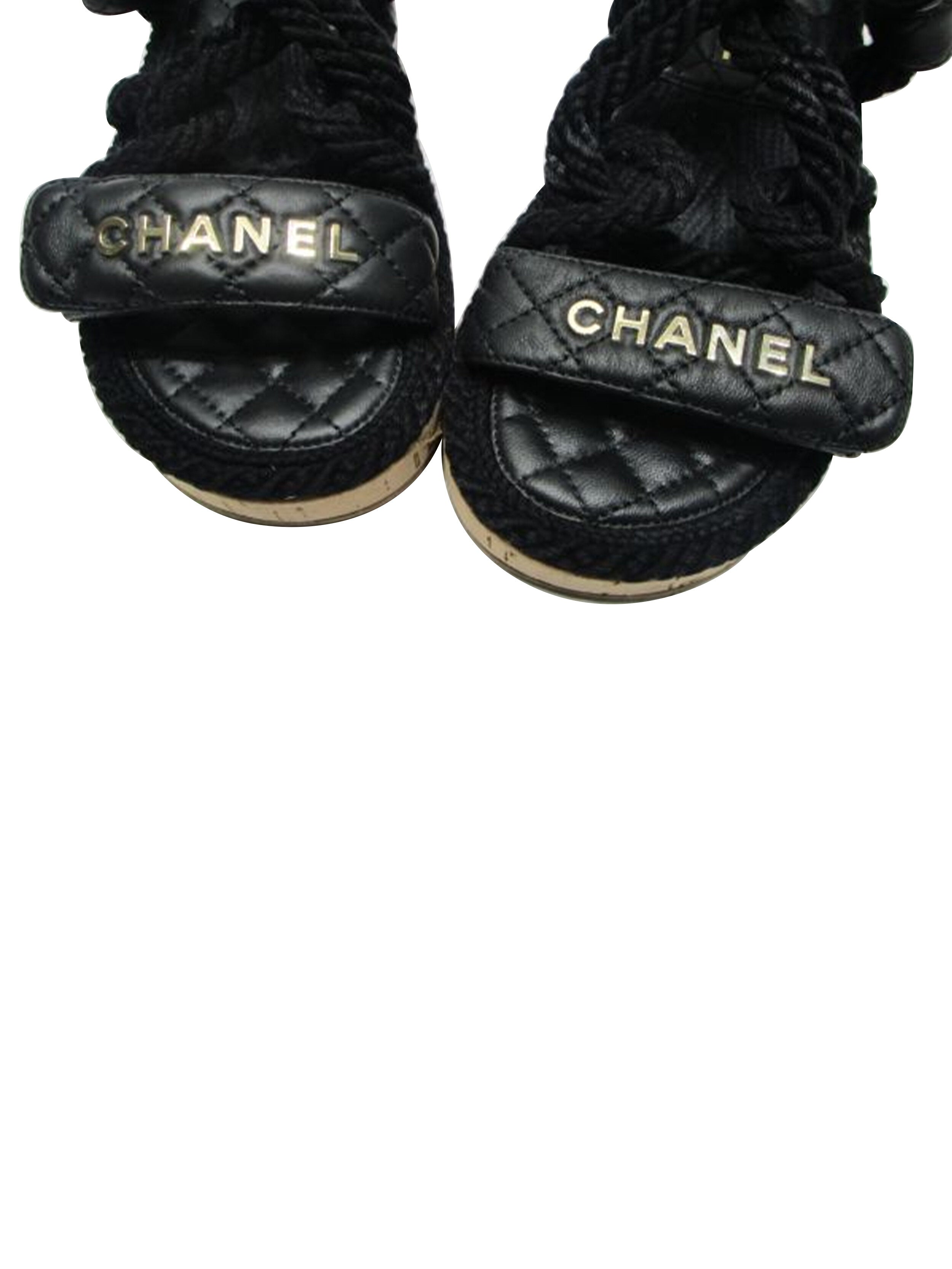 Chanel 2000s Black Rope Leather Sandals · INTO