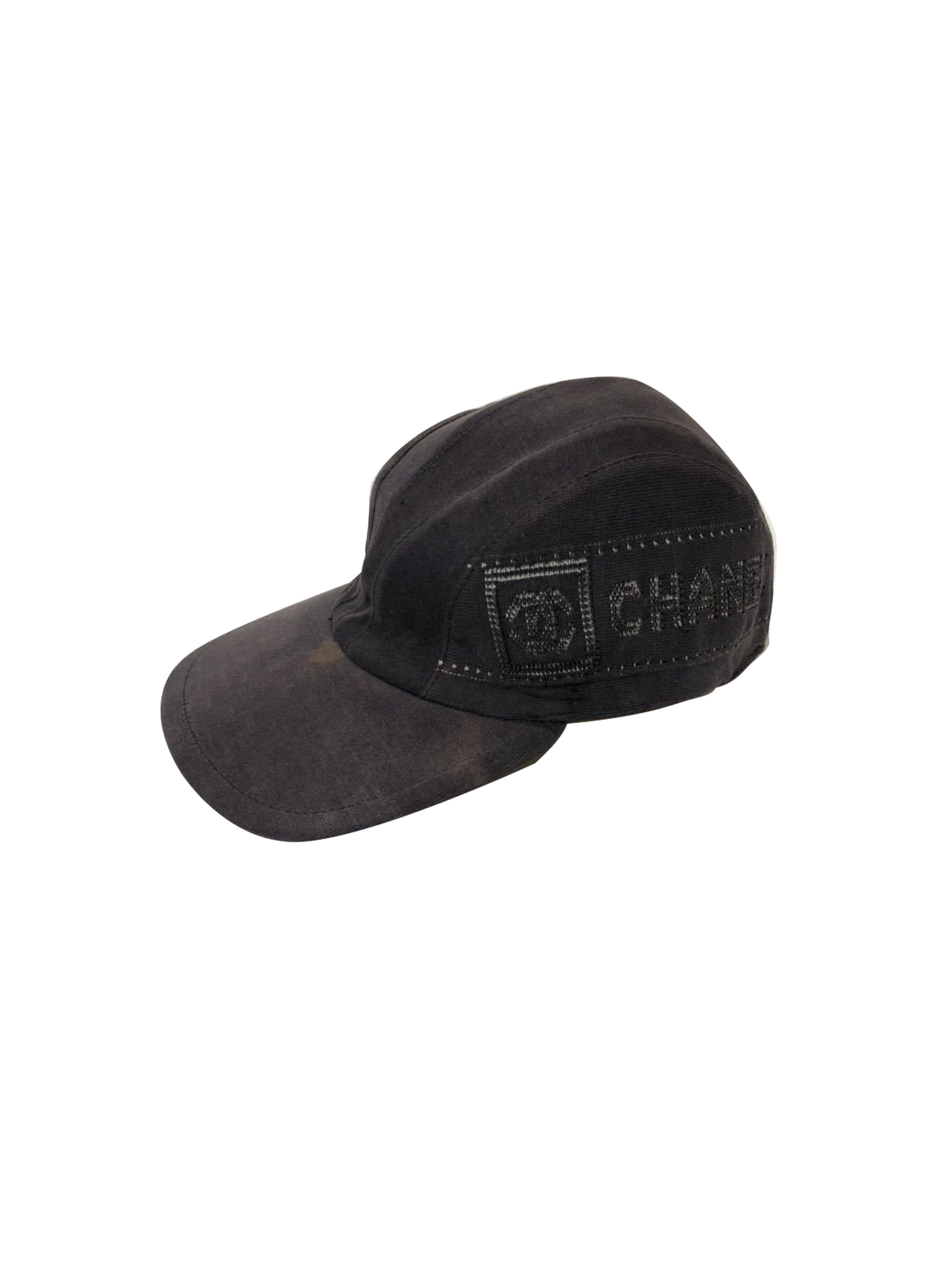 CHANEL, Accessories, Chanel Black Cotton Cc Logo Baseball Cap Hat