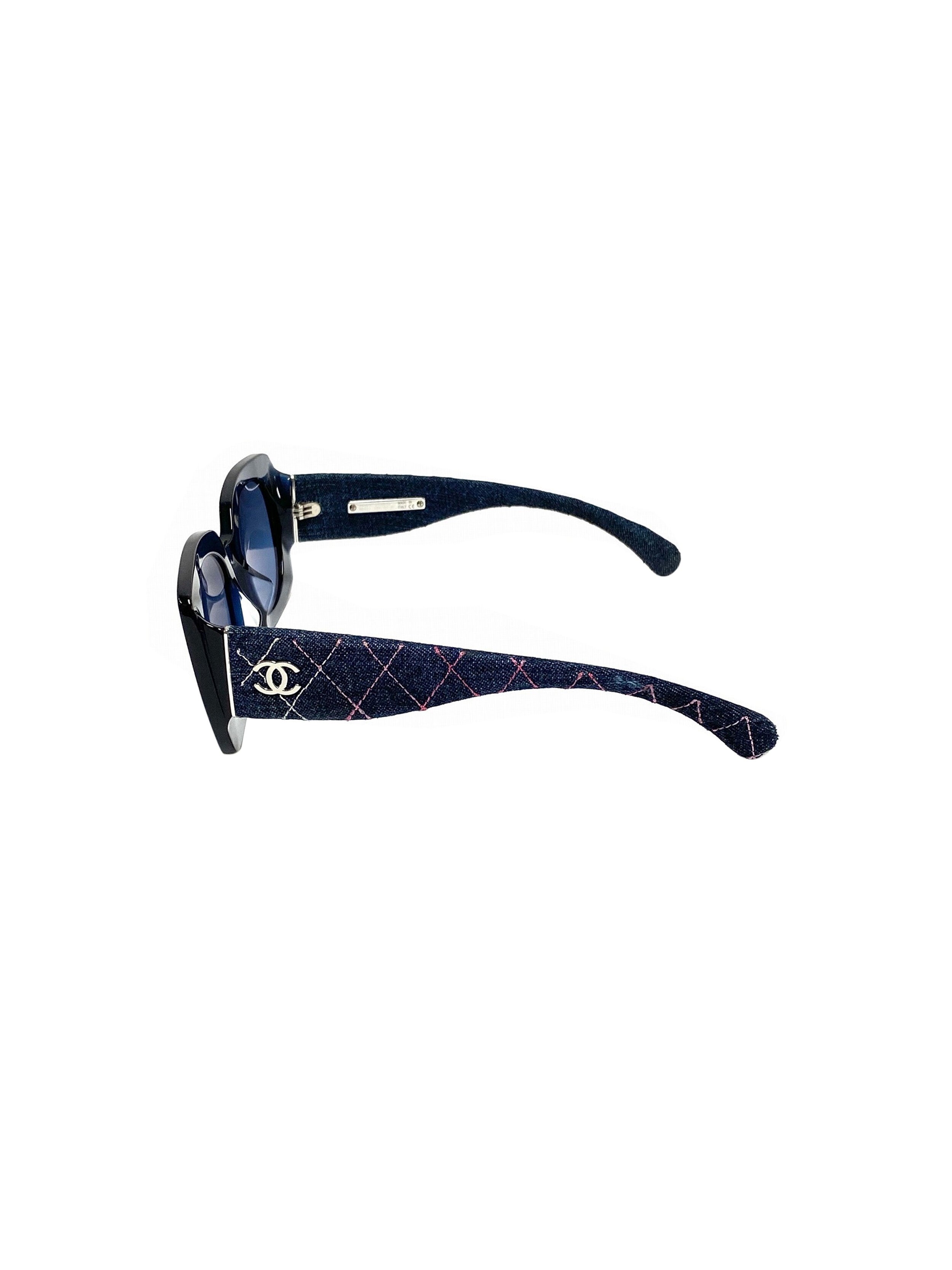 Chanel 2000s Blue Denim Quilted Sunglasses · INTO