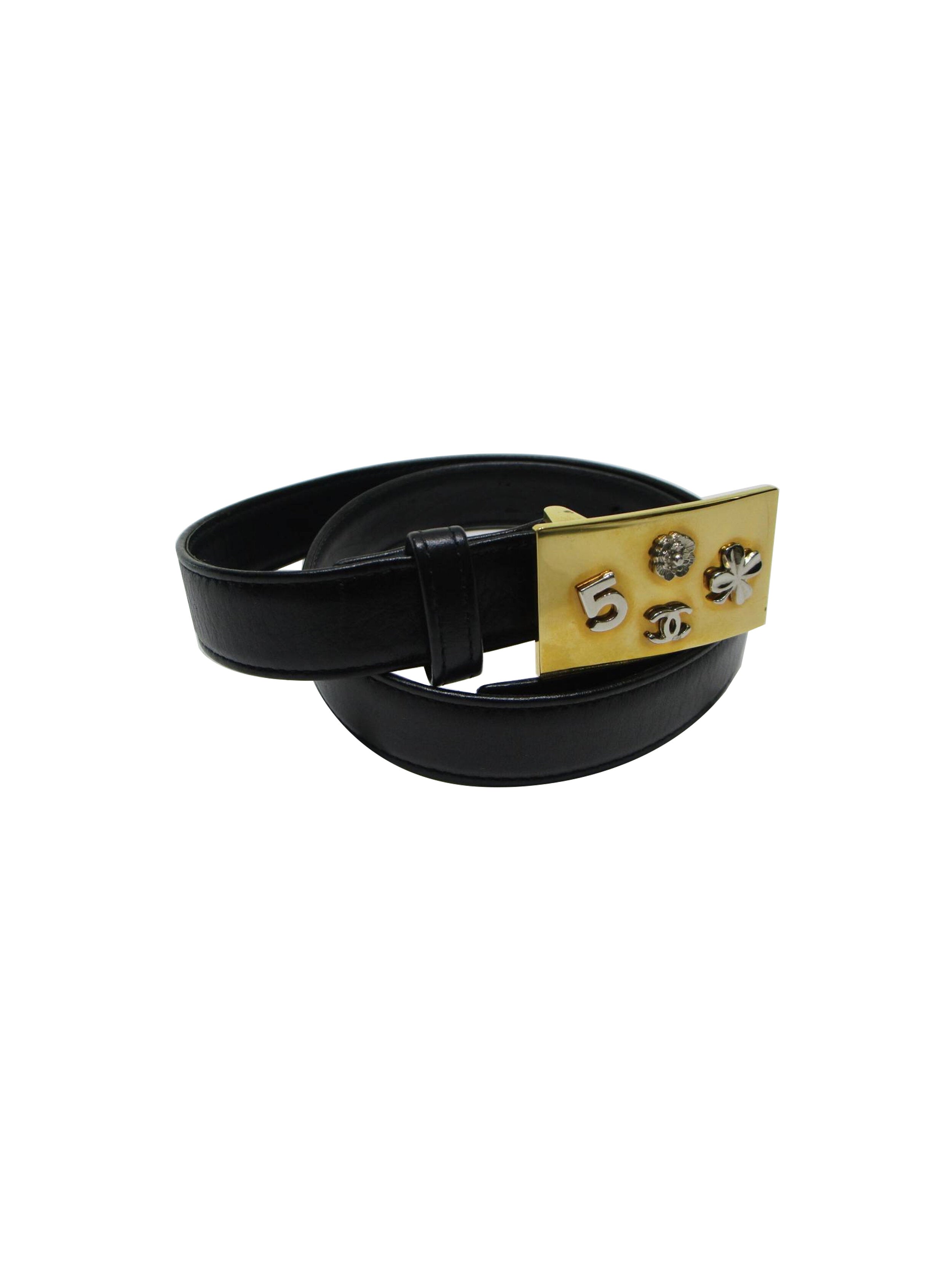 Chanel 2000s Rare Black Leather Lucky Charm Belt · INTO