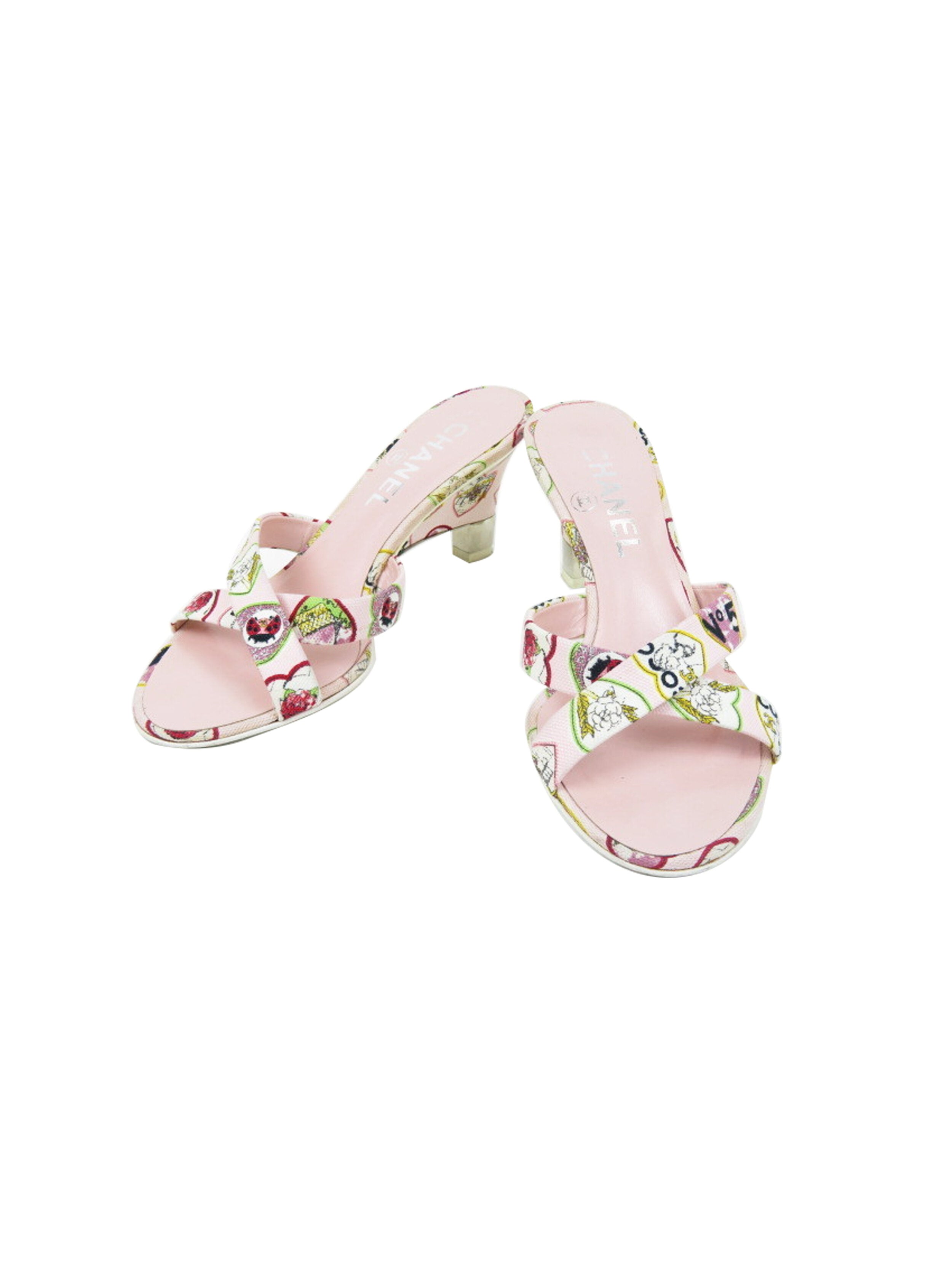 Chanel 2002 Pink Hearts Motif Rare Mules