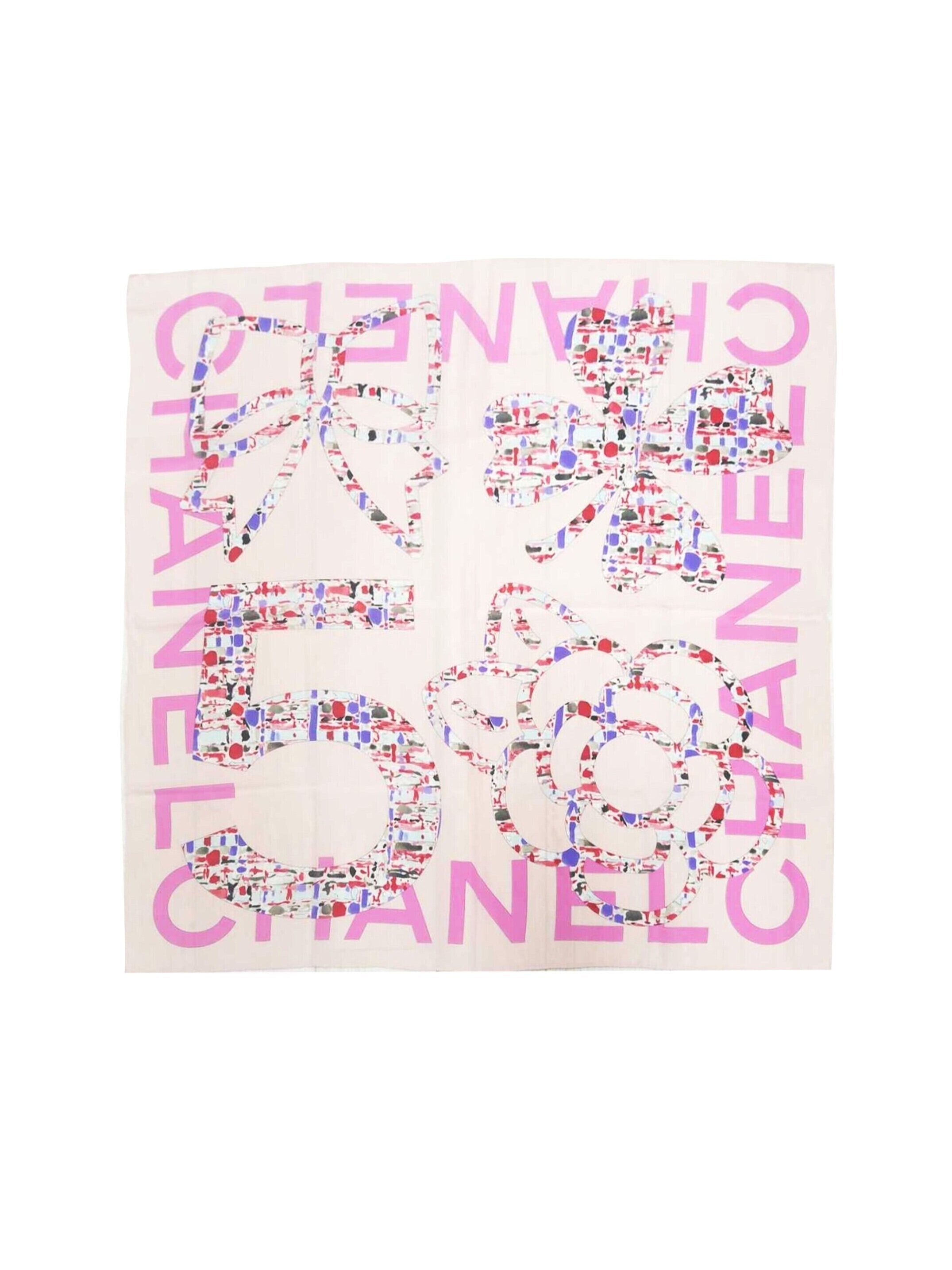 Chanel 2000s Camelia Pink Silk Scarf
