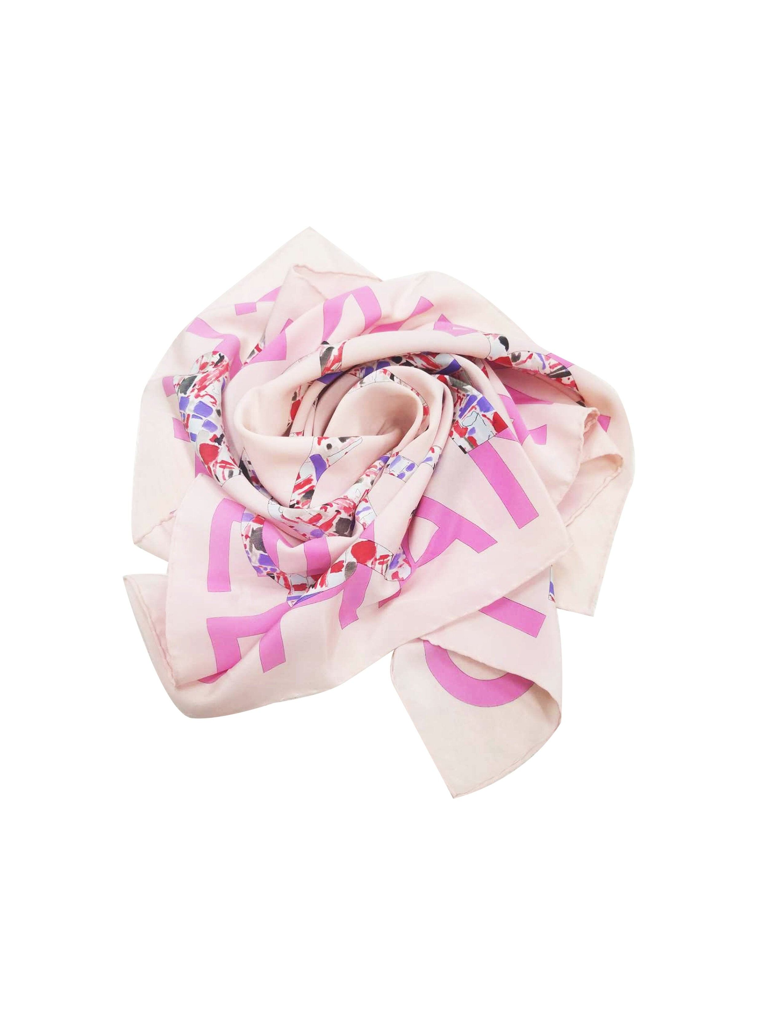 Chanel 2000s Camelia Pink Silk Scarf