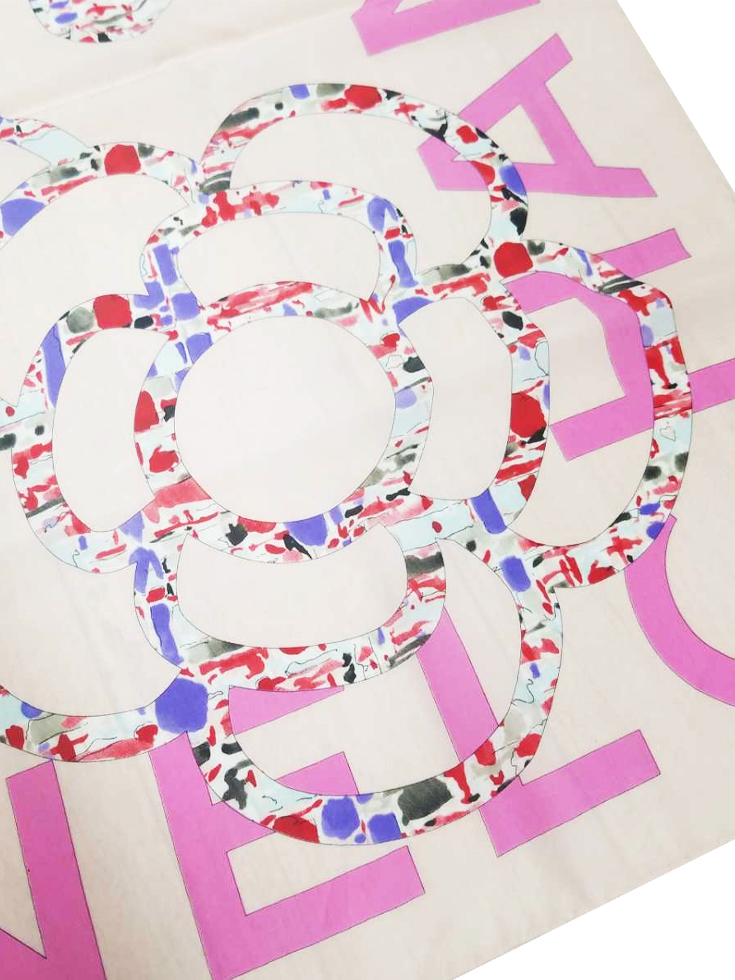 Chanel multicolor camellias and jewels pattern silk scarf