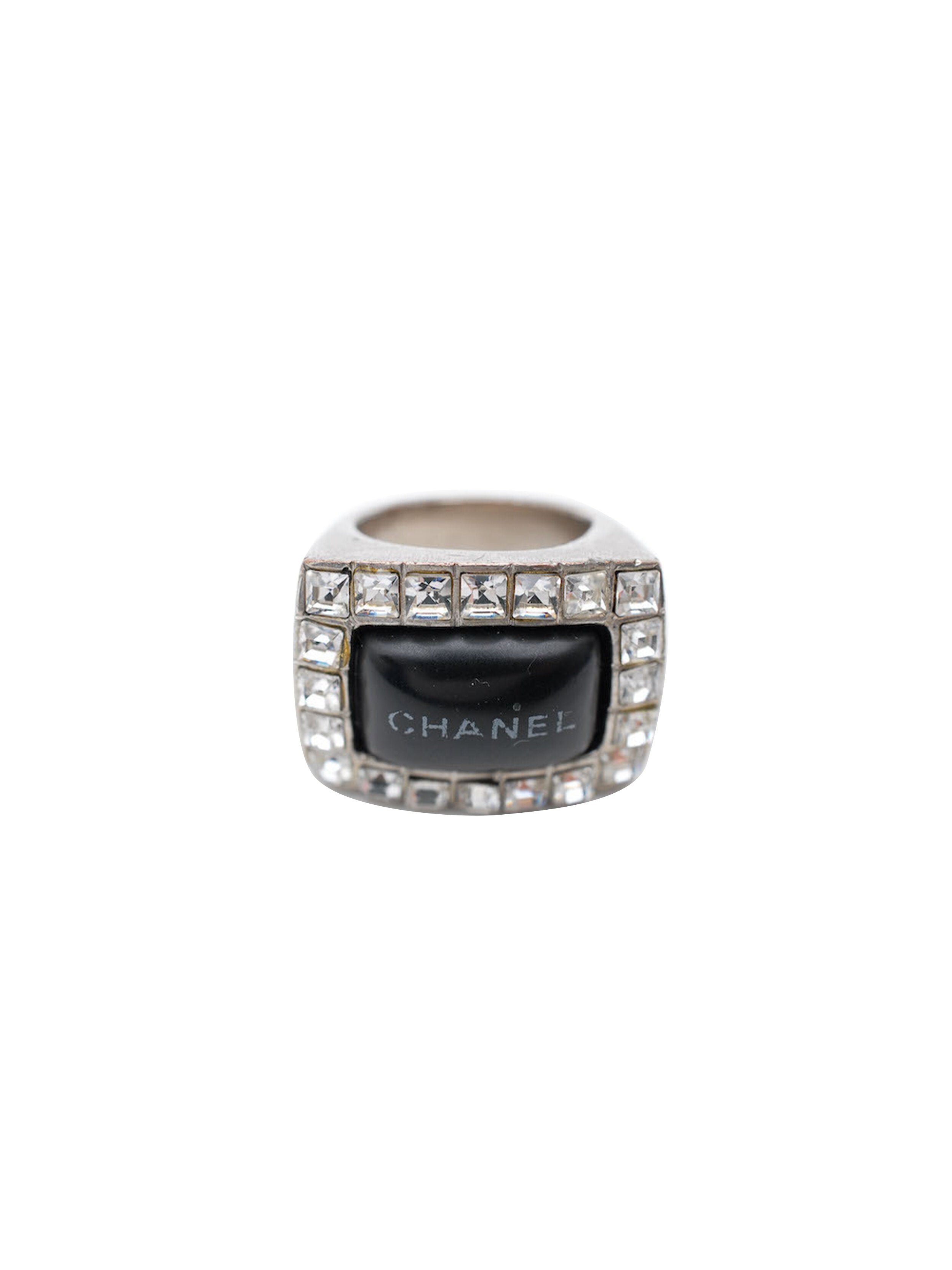 Chanel Silver Plate Rhinestone Ring