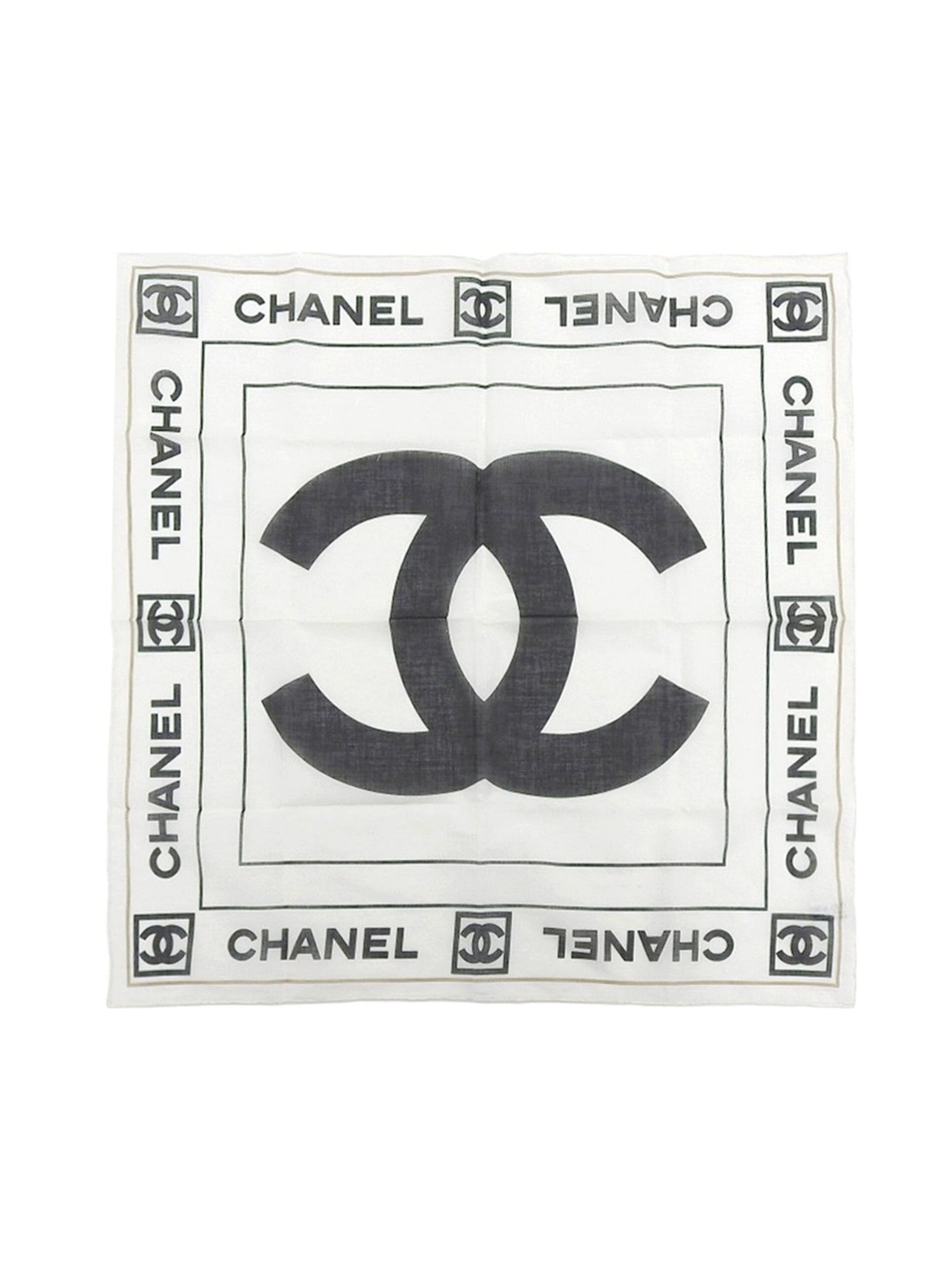 Chanel White CC Logo Print Silk Scarf Chanel