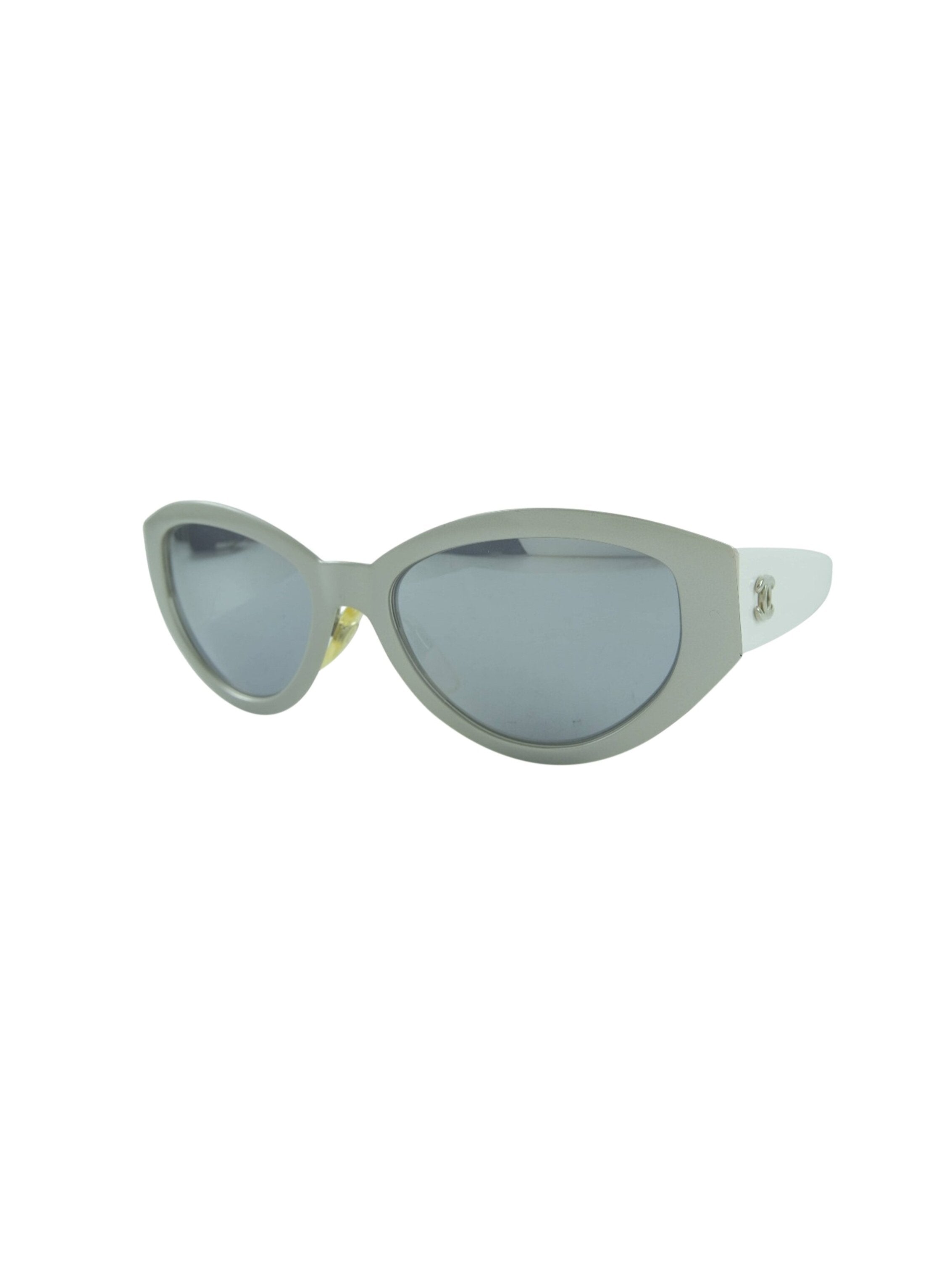 Chanel White and Silver Round Sunglasses · INTO
