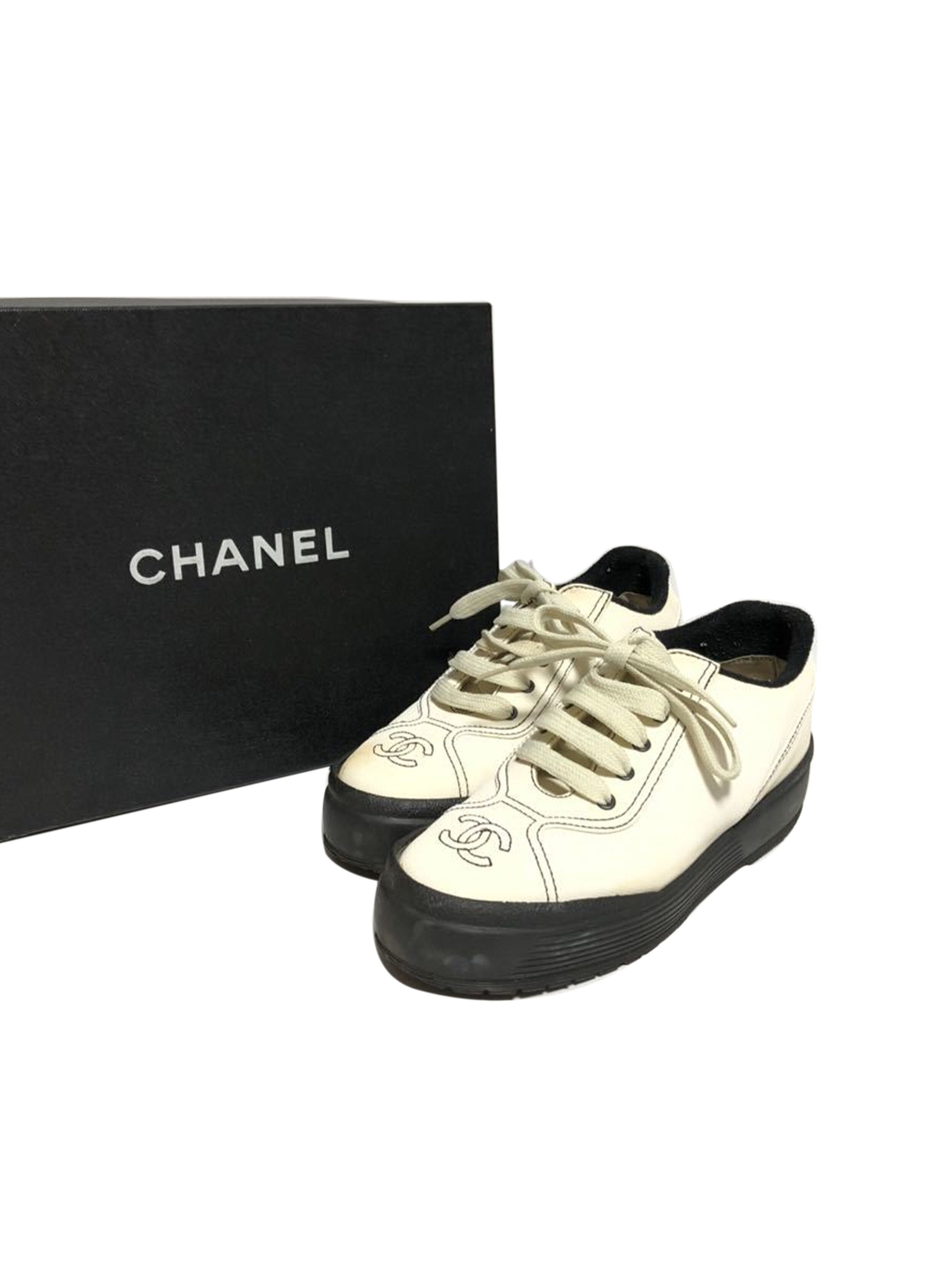Chanel White Leather Platform Shoes · INTO