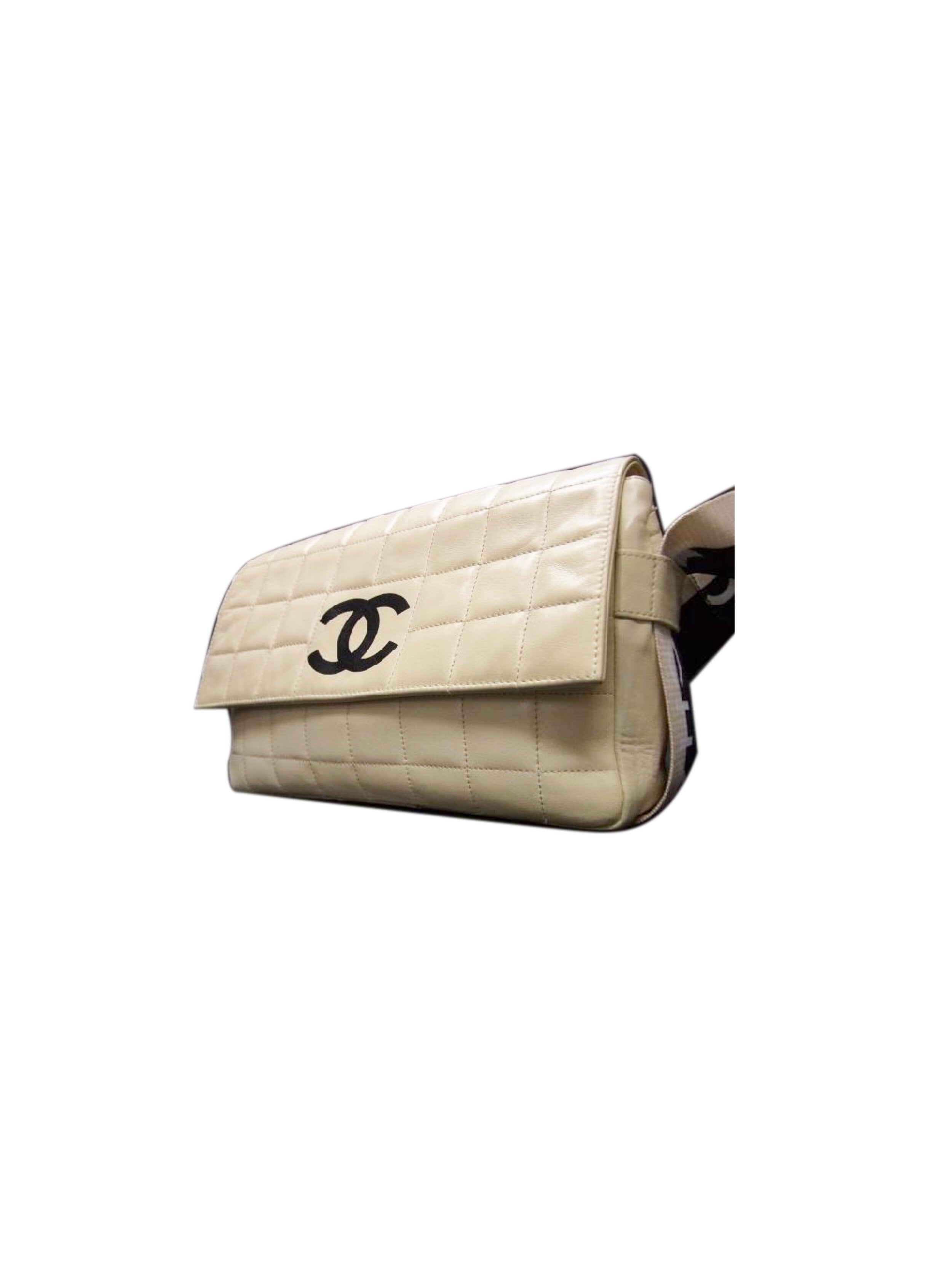 Chanel 2000s Rare Ivory Leather East West Flap Bag