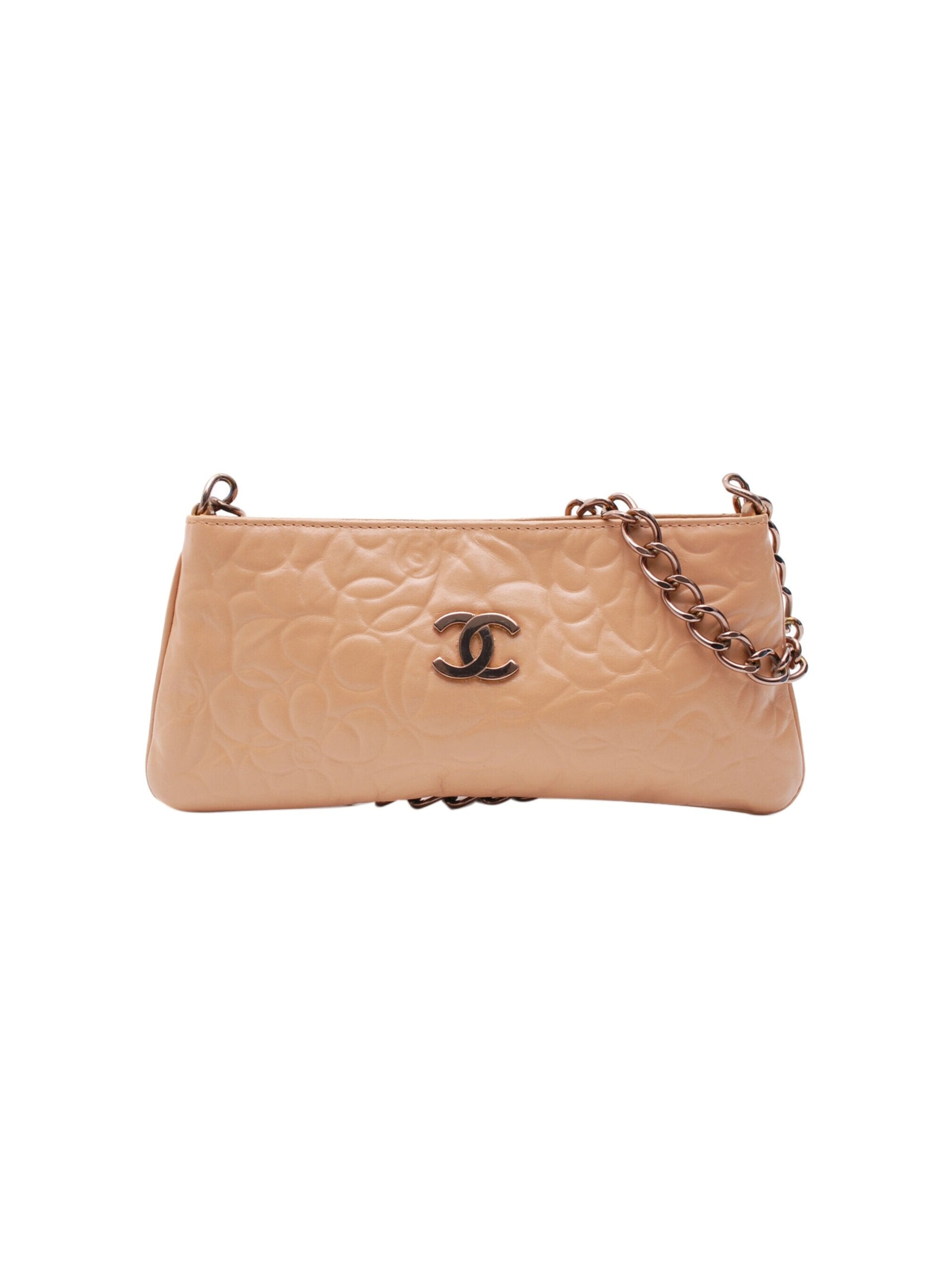 Chanel Timeless CC Chain Pochette Beige Quilted Caviar 