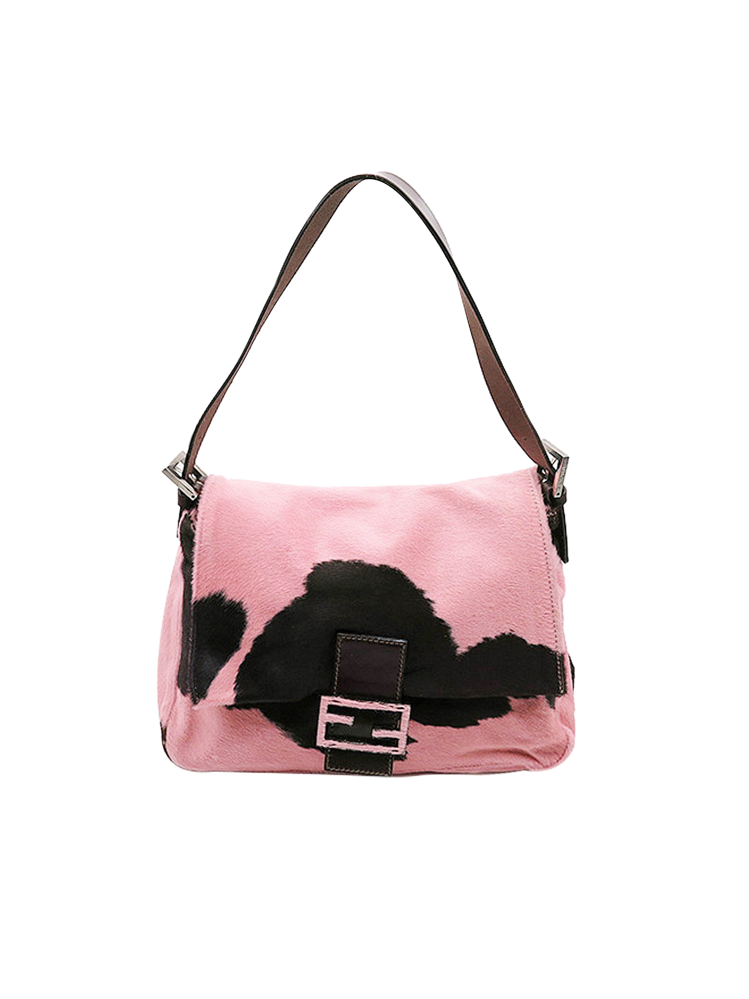 Fendi 2000s Rare Pink and Black Pony Hair Baguette