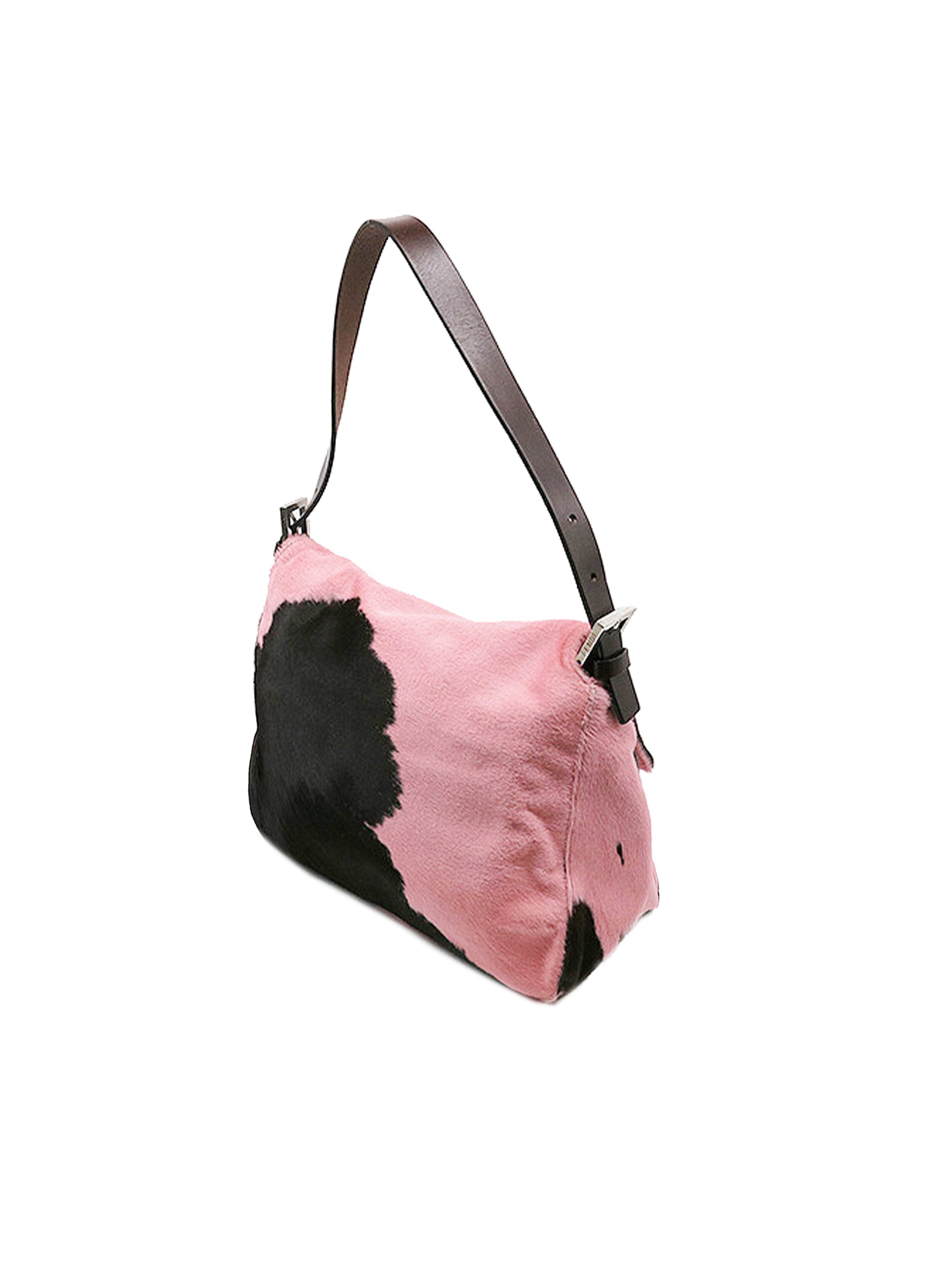 Fendi 2000s Rare Pink and Black Pony Hair Baguette
