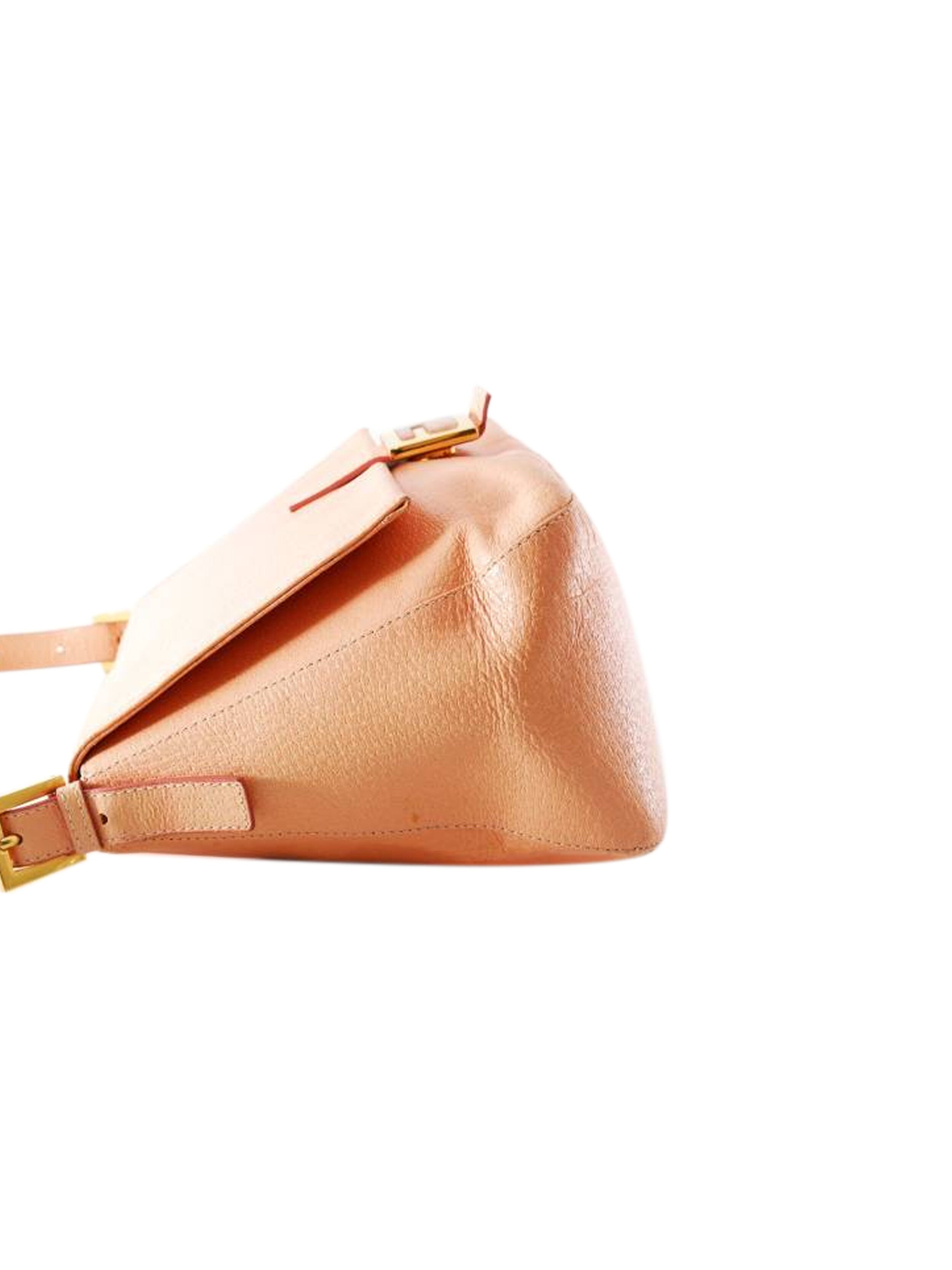 Fendi 2000s Rare Peach Leather Baguette