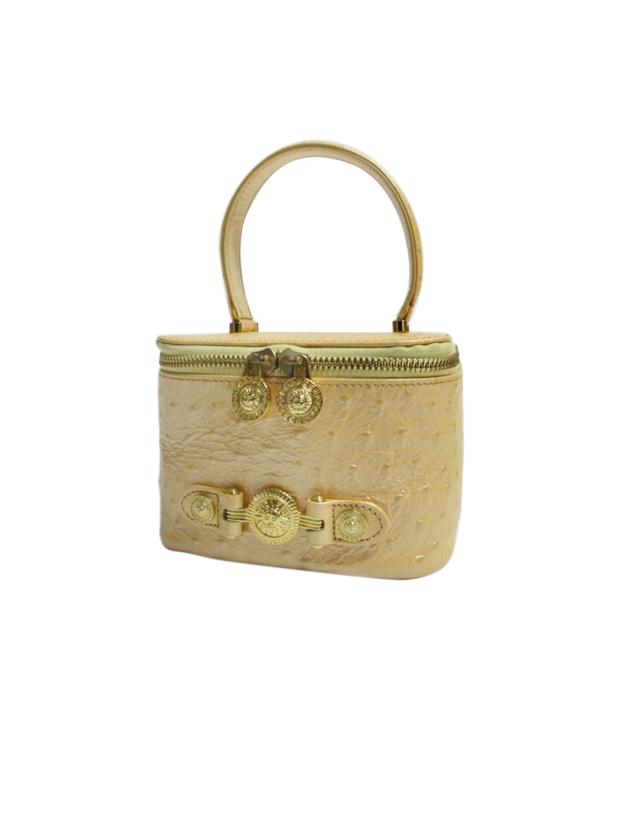Gianni Versace 2000s Beige Ostrich Leather Vanity Bag