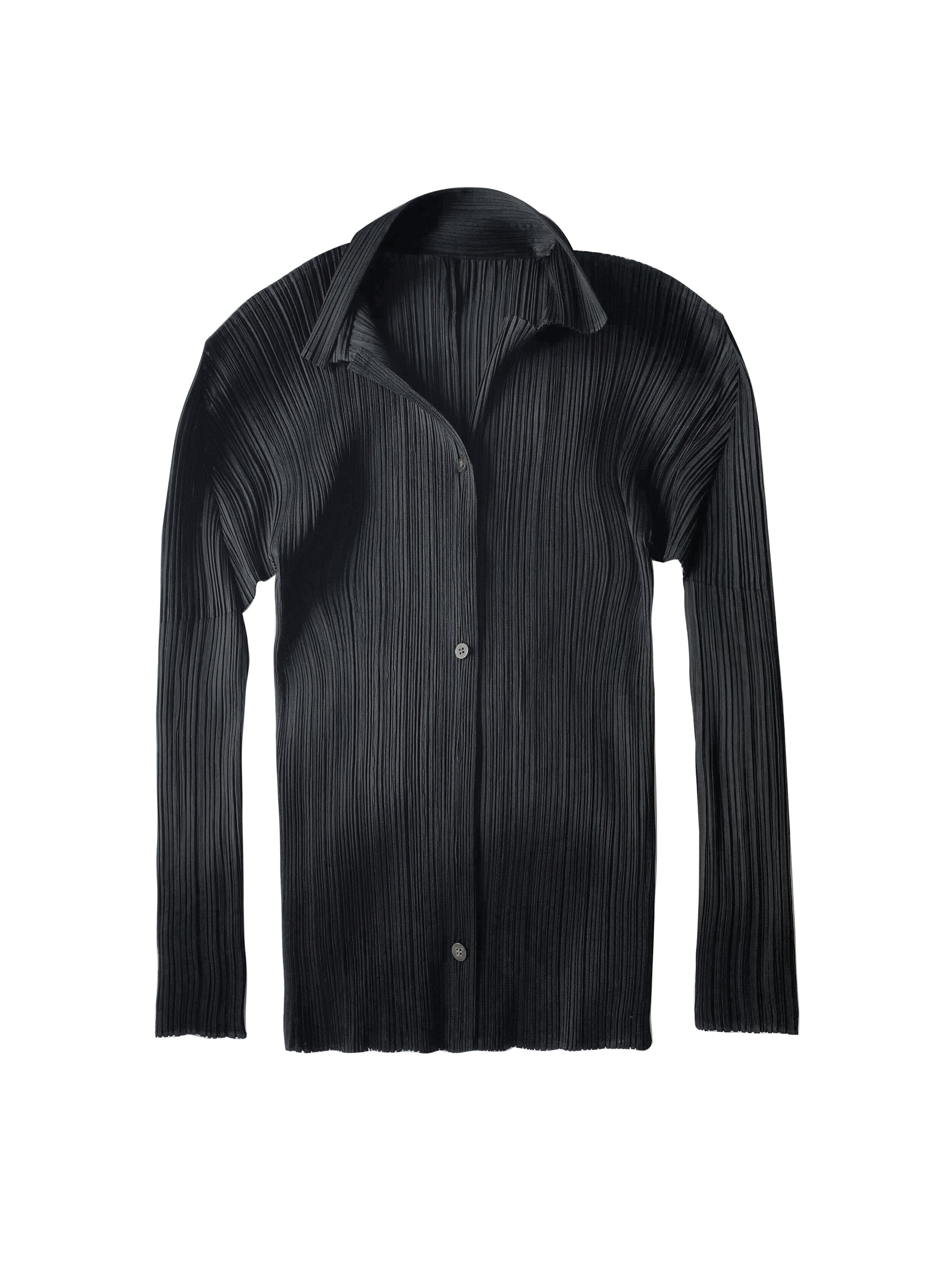 Issey Miyake 2000s Black Pleats Longsleeve Shirt