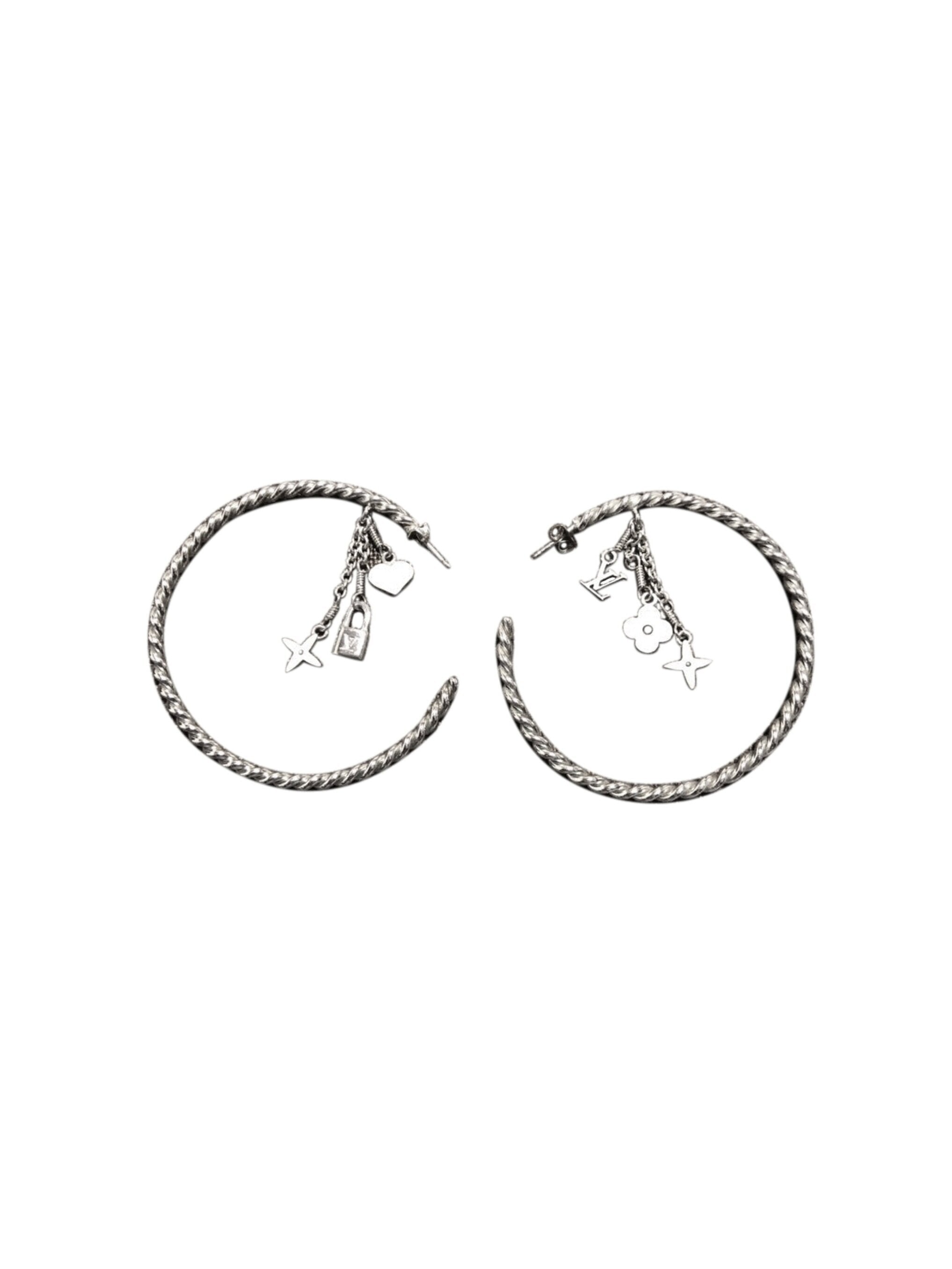 Louis Vuitton Silver/Black Monogram Sweet Large Hoop Earrings