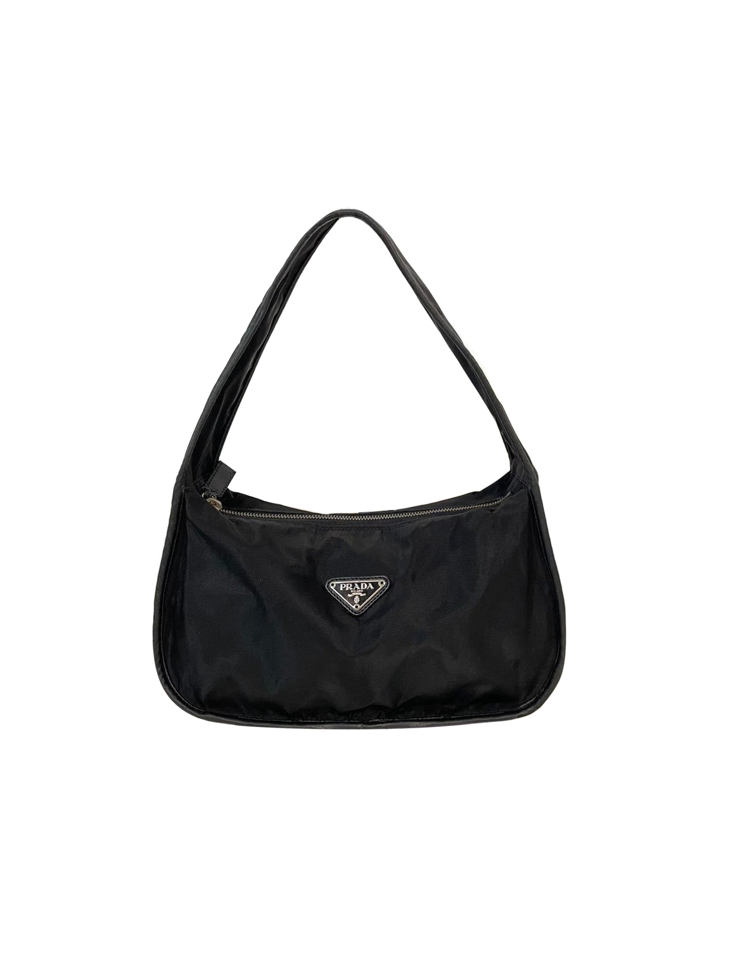 Prada 2000s Black Nylon Leather Strap Bag · INTO