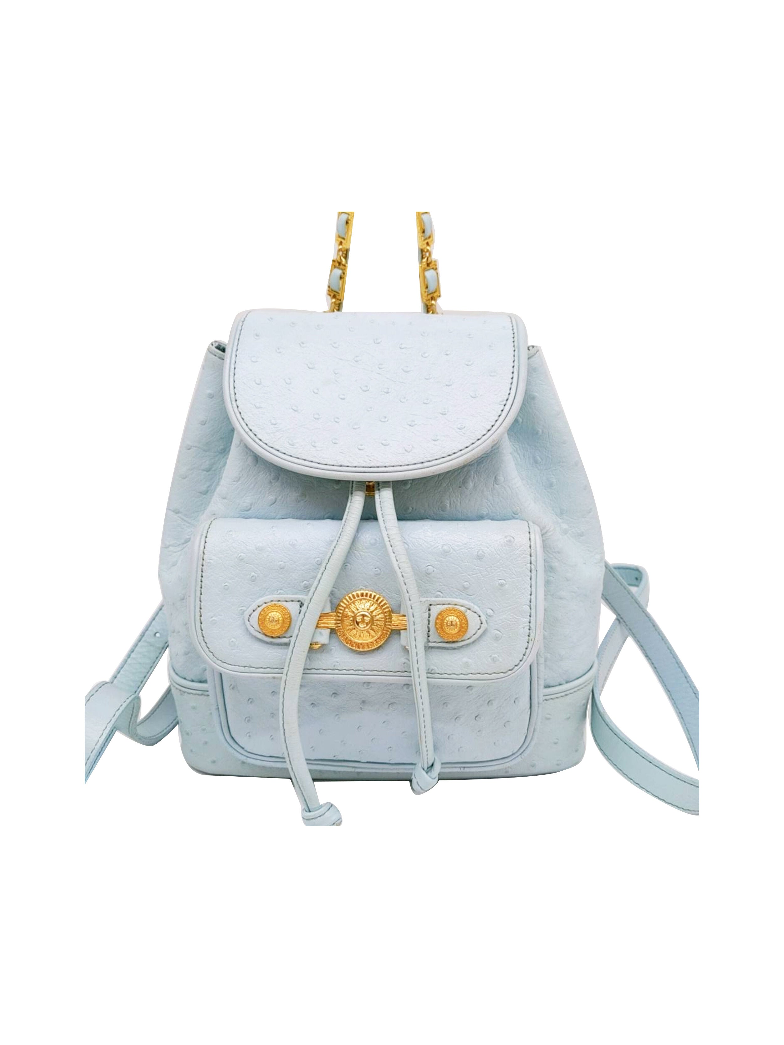 Versace 2000s Blue Ostrich Leather Backpack · INTO