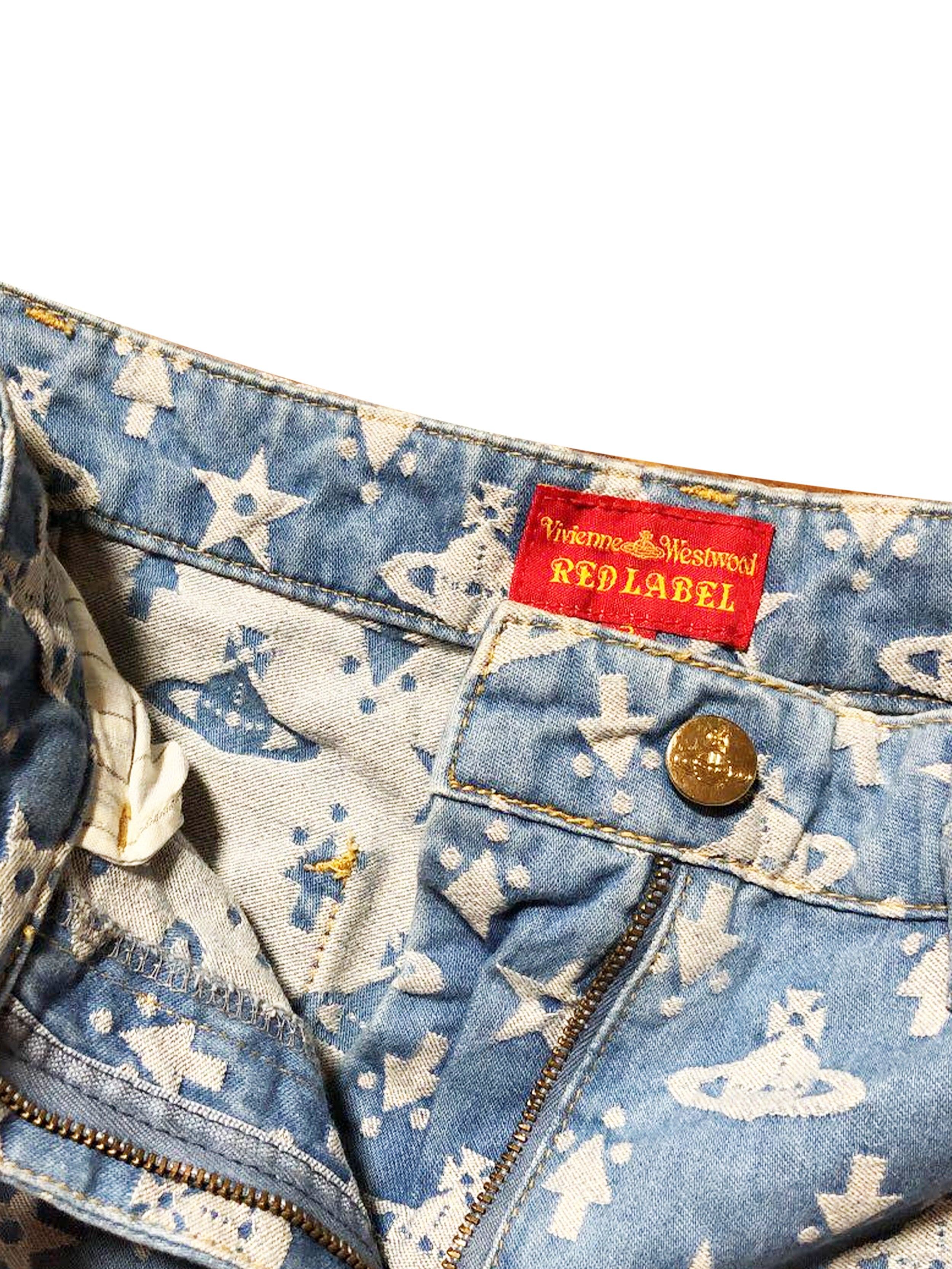 Vivienne Westwood 2000s Monogram Orb Blue Denim Shorts · INTO