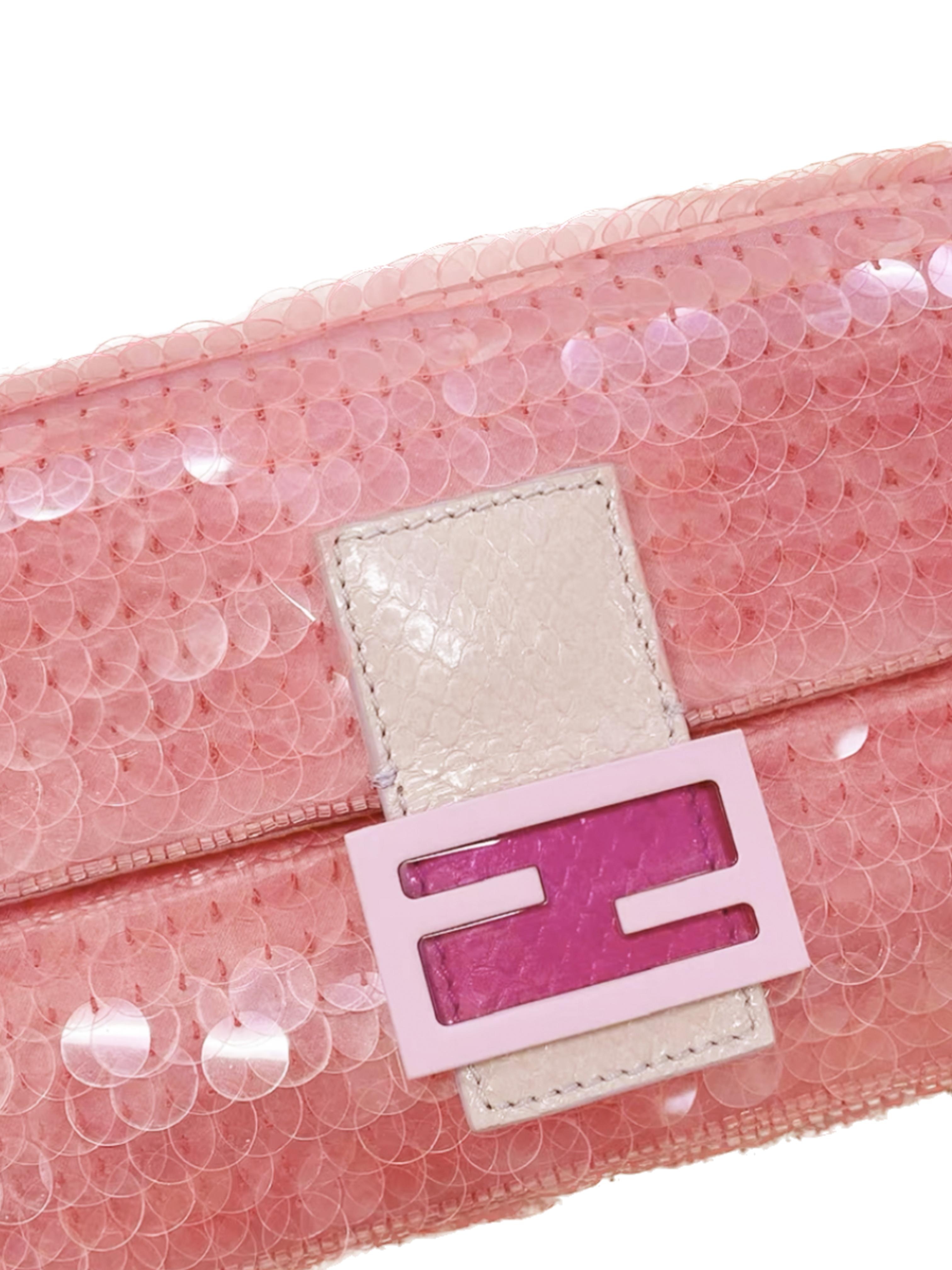 Fendi Sequin Pailettes Shiny Nappa Mini Baguette Baby Pink