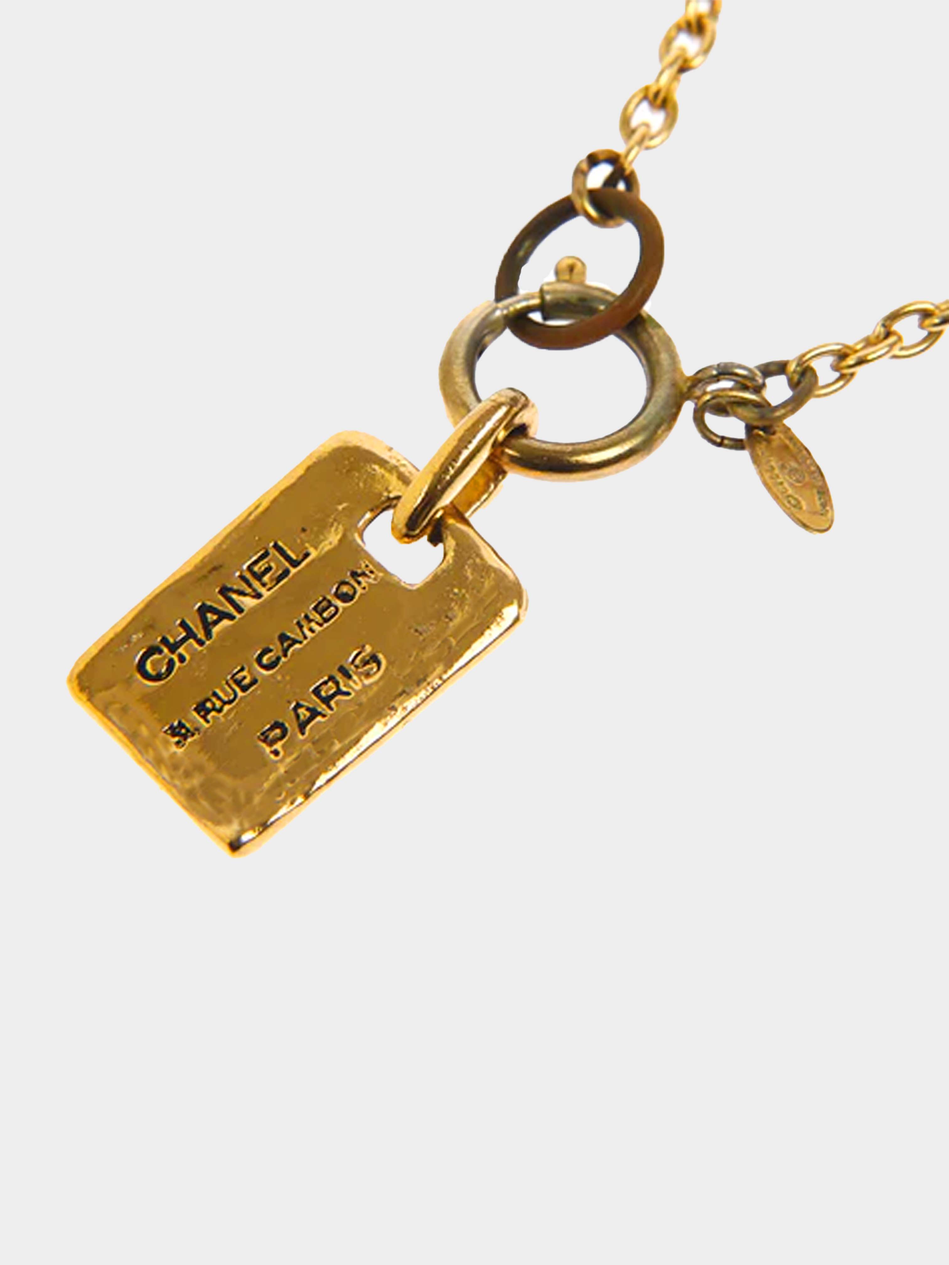 Chanel 1994 Logo Gold Plated Dog Tag Necklace