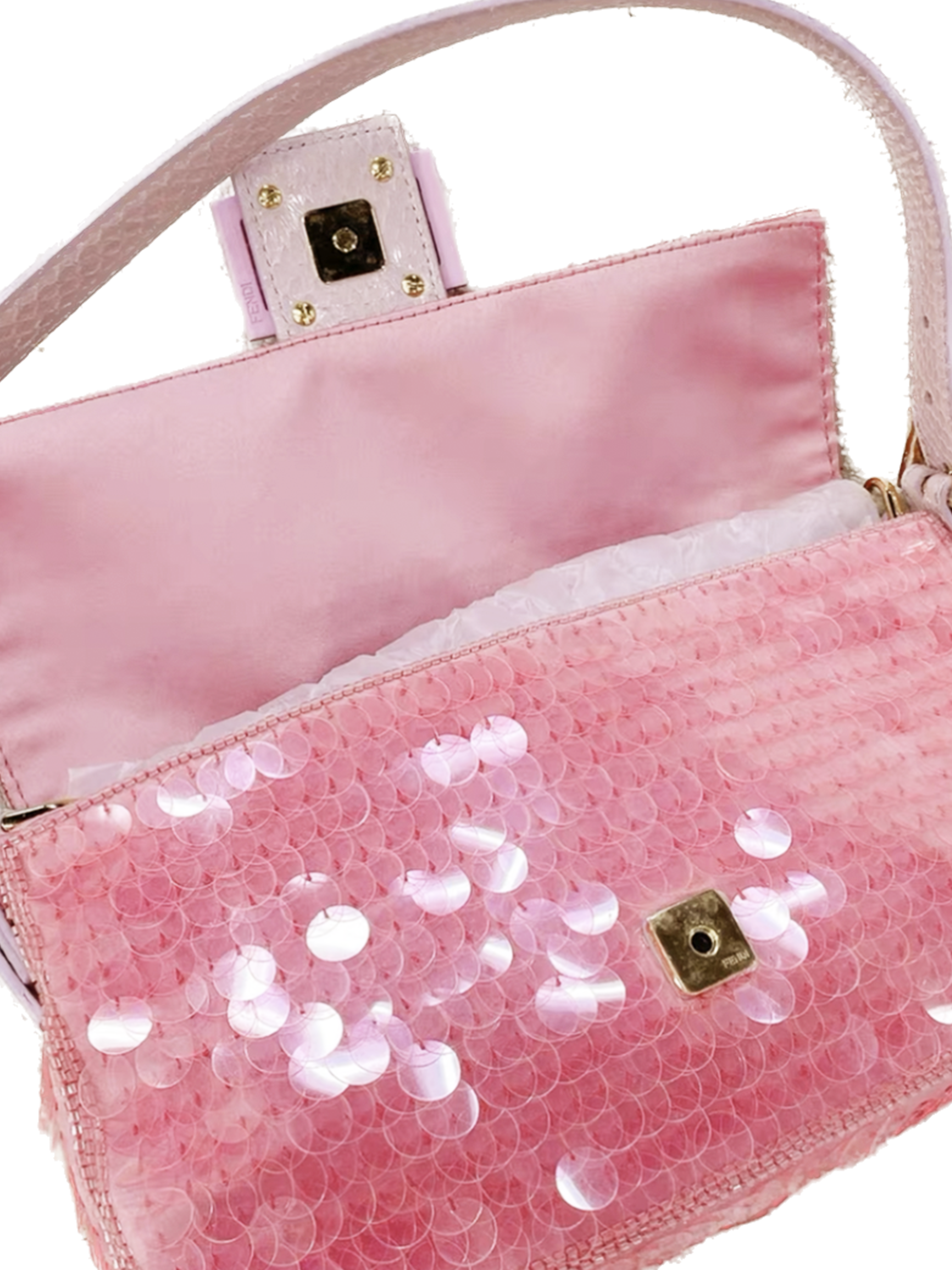 FENDI Sequin Pailettes Shiny Nappa Mini Baguette Baby Pink 1306636