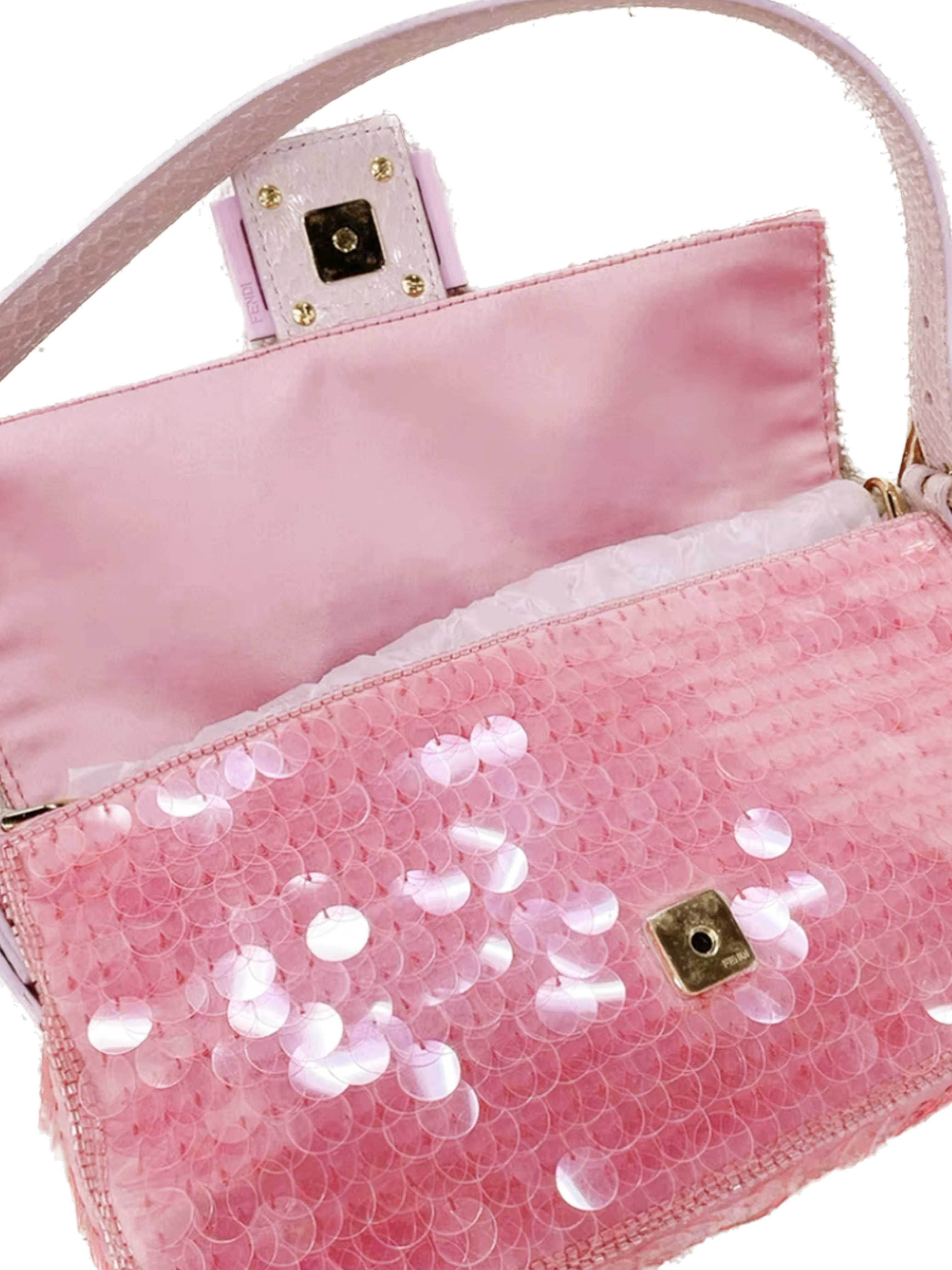 Fendi 2000s Pink Sequin Mini Baguette Rare