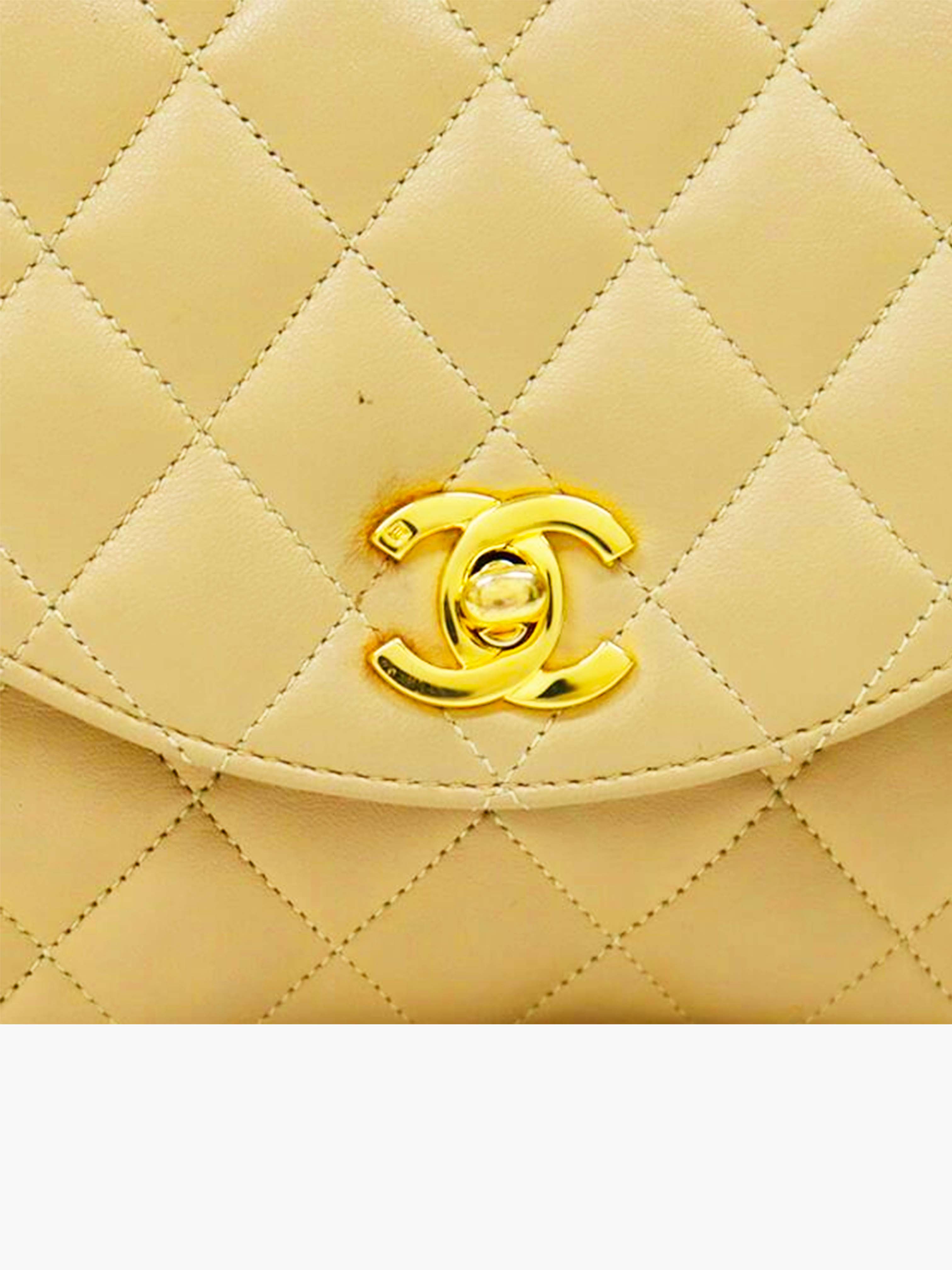 Chanel 1991 Beige Quilted Leather Flap Bag