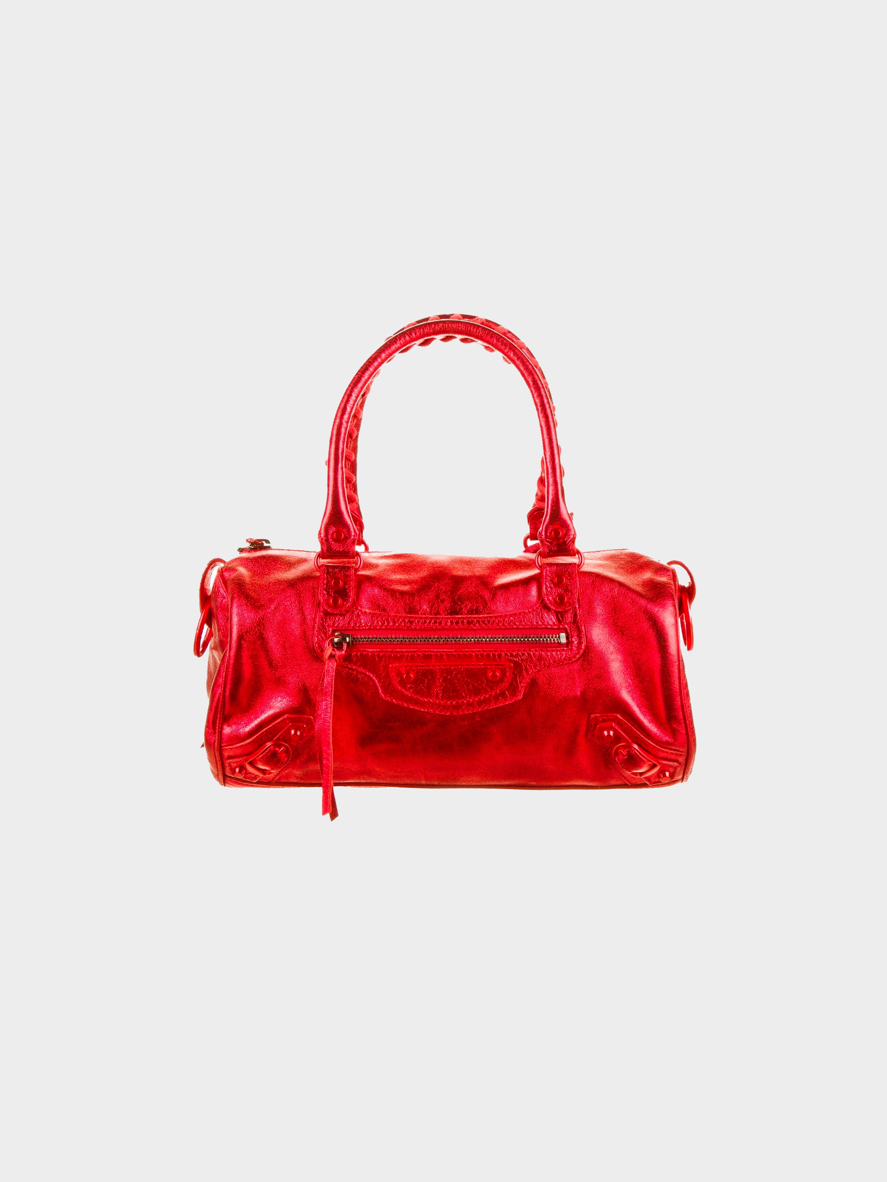 Balenciaga 2010s Red Metallic Twiggy Moto Bag · INTO