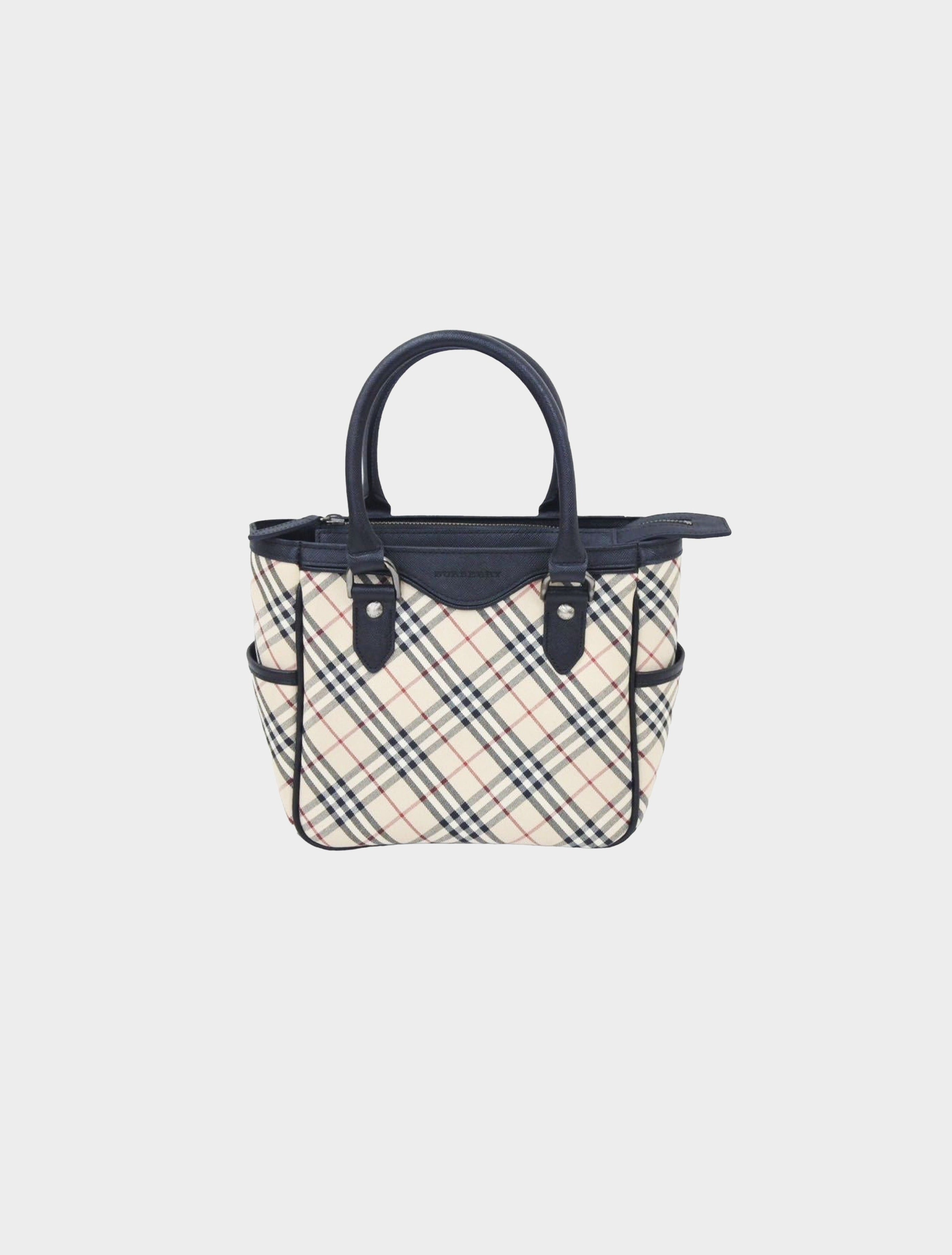 Burberry Leather Nova Check Canvas Shopper Bag Black