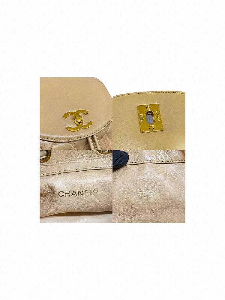 Chanel 1990s Rare Lambskin Beige CC Backpack