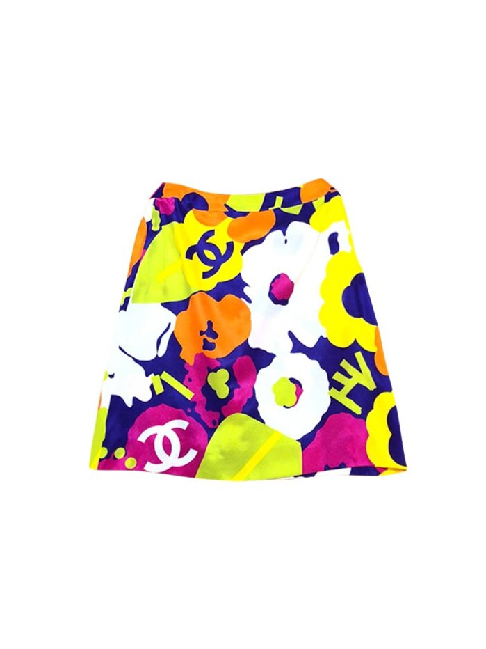 Chanel 2000s Colorblock Printed Skirt