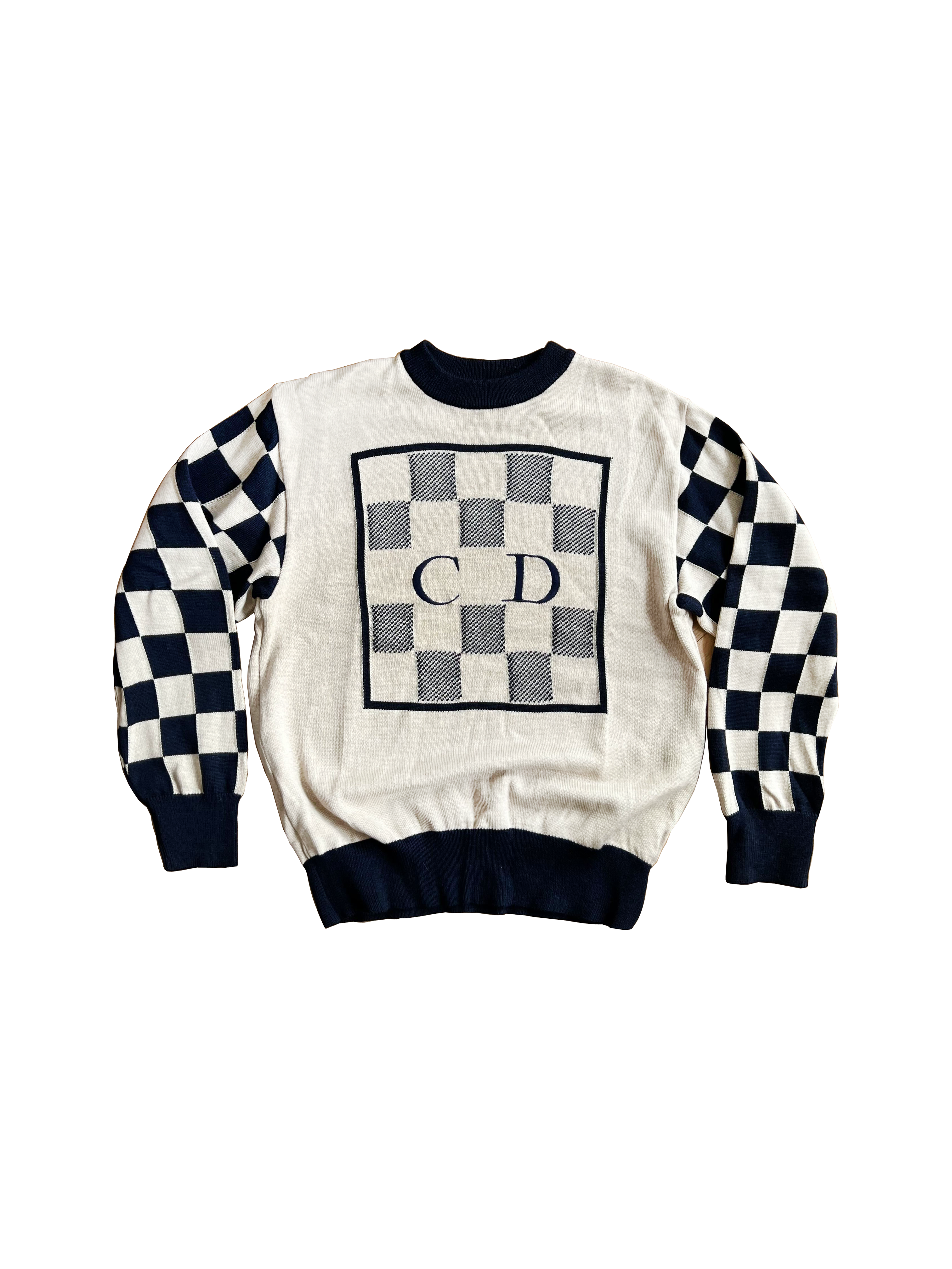 Christian Dior 1980s CD Sports Checkered Sleeves Sweater