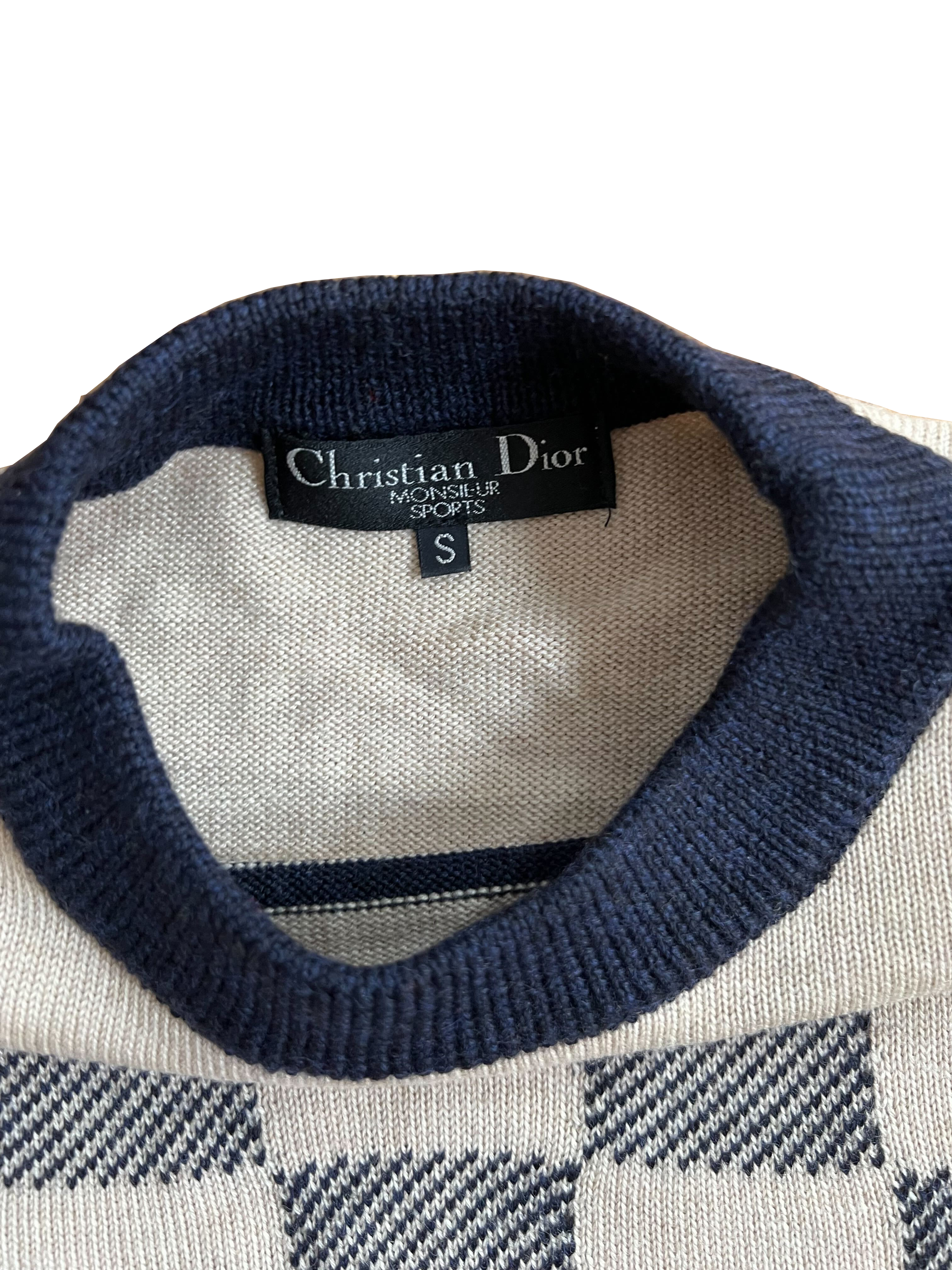 Christian Dior 1980s CD Sports Checkered Sleeves Sweater