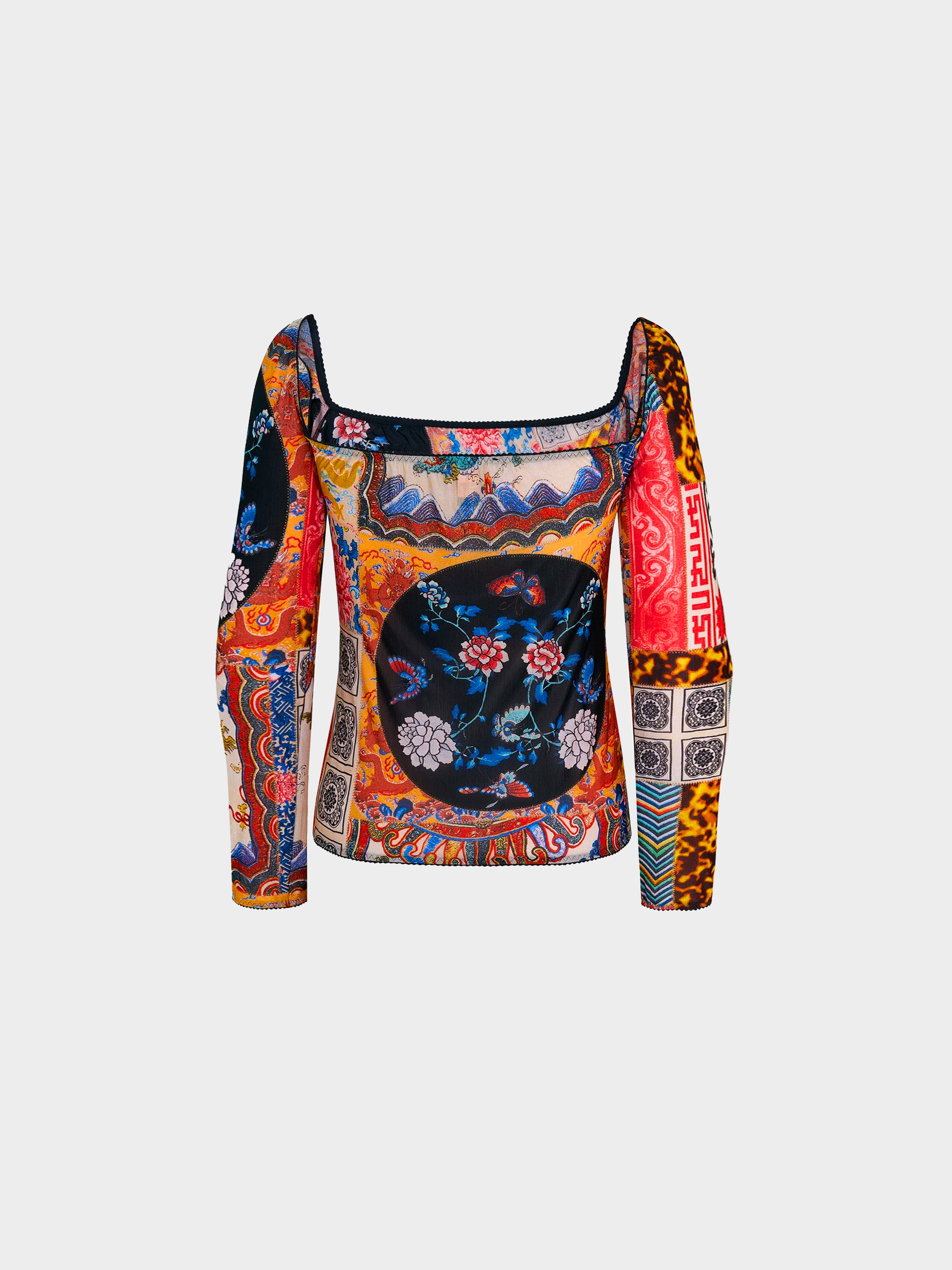 Roberto Cavalli Fall 2002 Multicolor Patterned Milkmaid Blouse · INTO