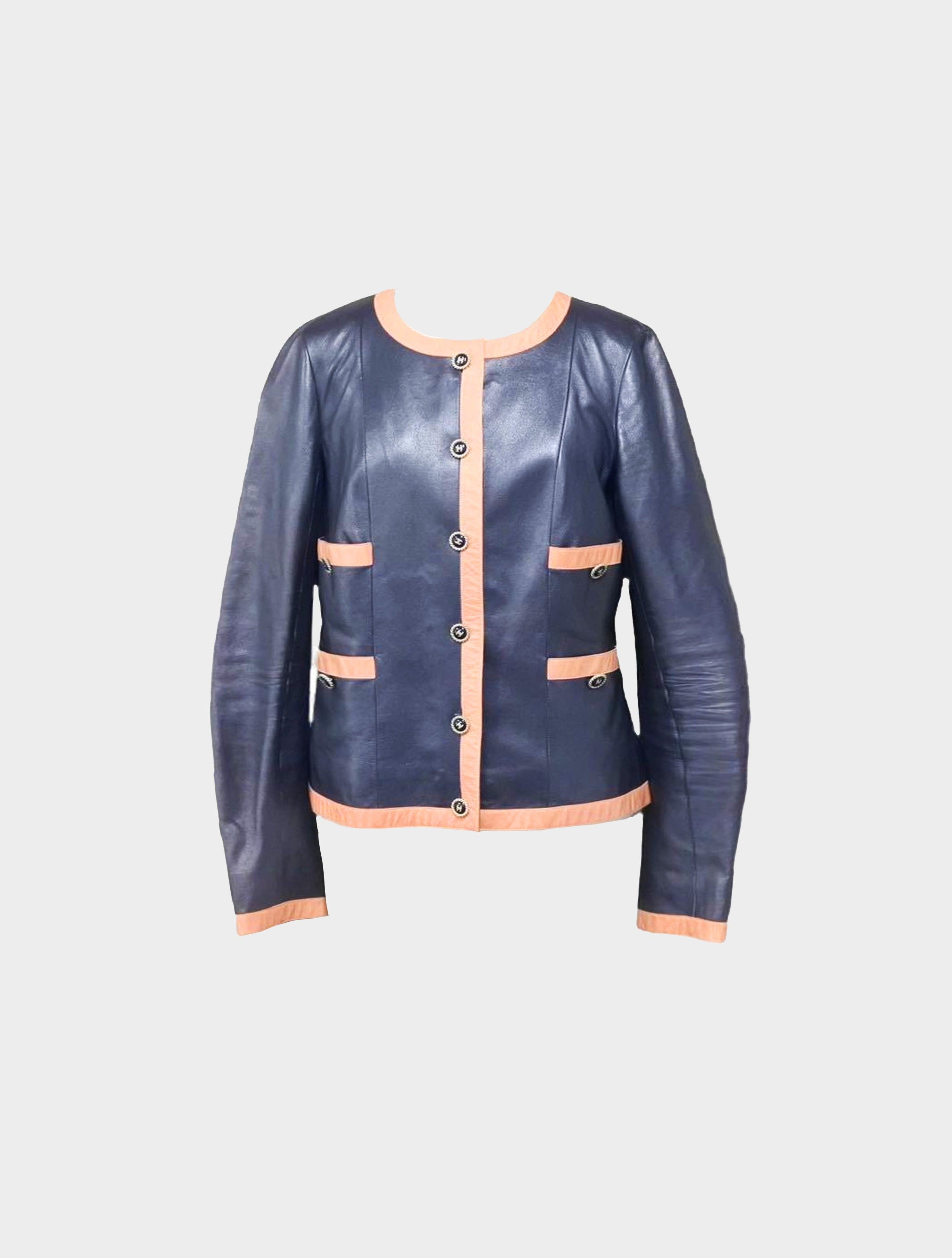 Chanel Spring 2007 Navy and Pink Leather Jacket