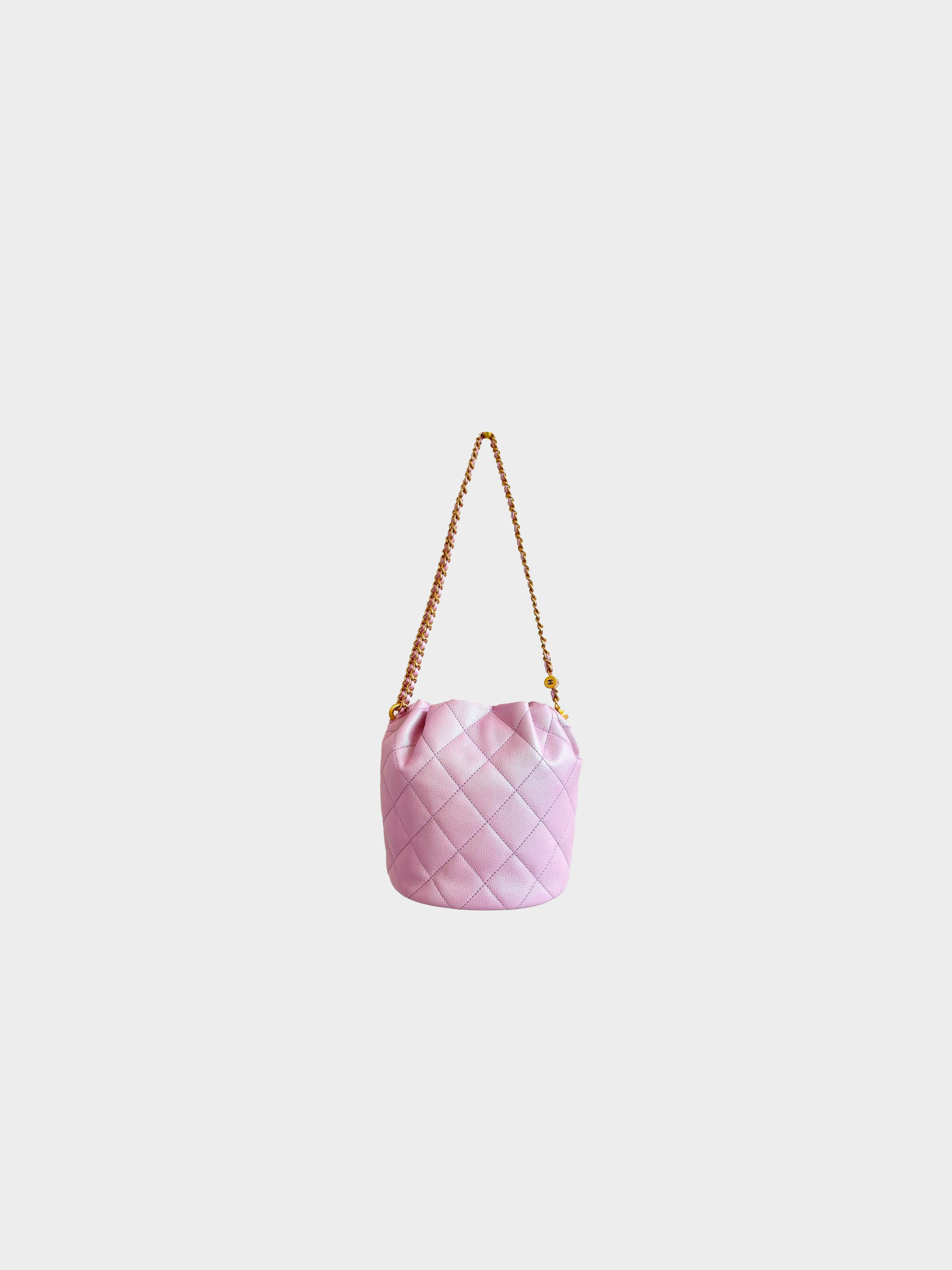 CHANEL CC Fringe Chain Shoulder Bag Satin Canvas Pink Italy Vintage 696JG858