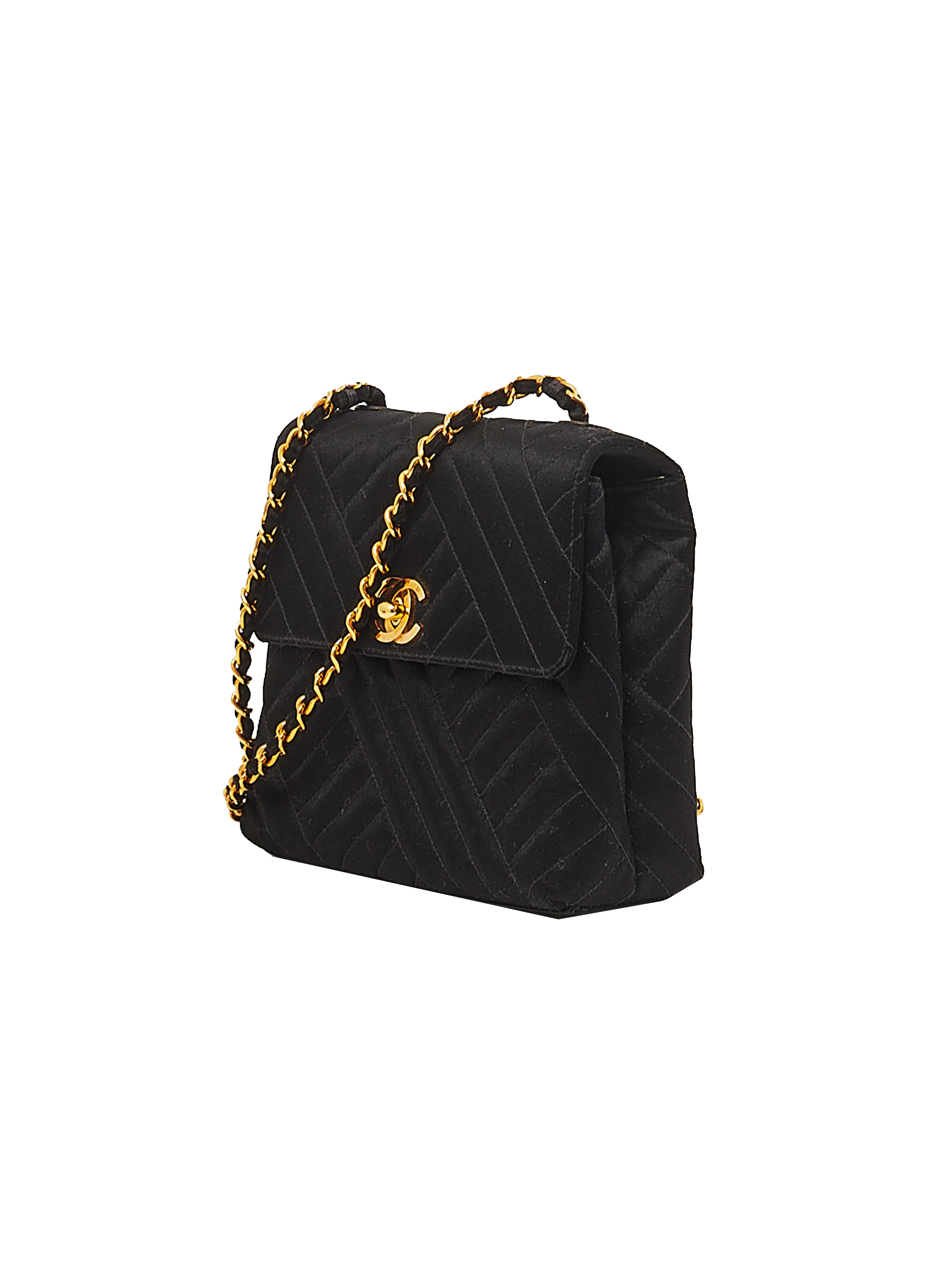 Chanel Vintage Black Woven Satin CC Flap Bag Gold Hardware, 1991-1994  Available For Immediate Sale At Sotheby's