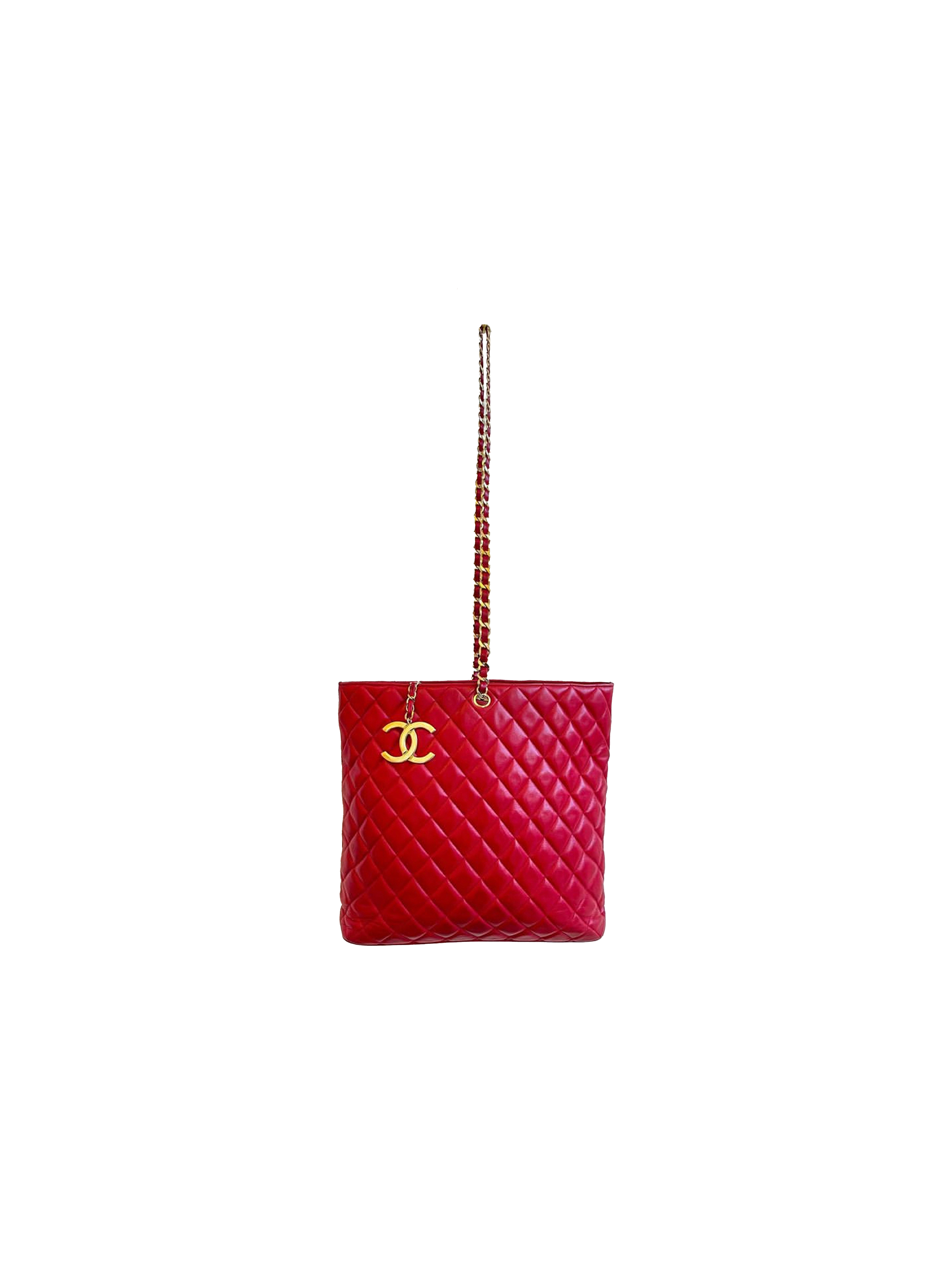 Chanel 1980s Red Lambskin Single Strap Tote