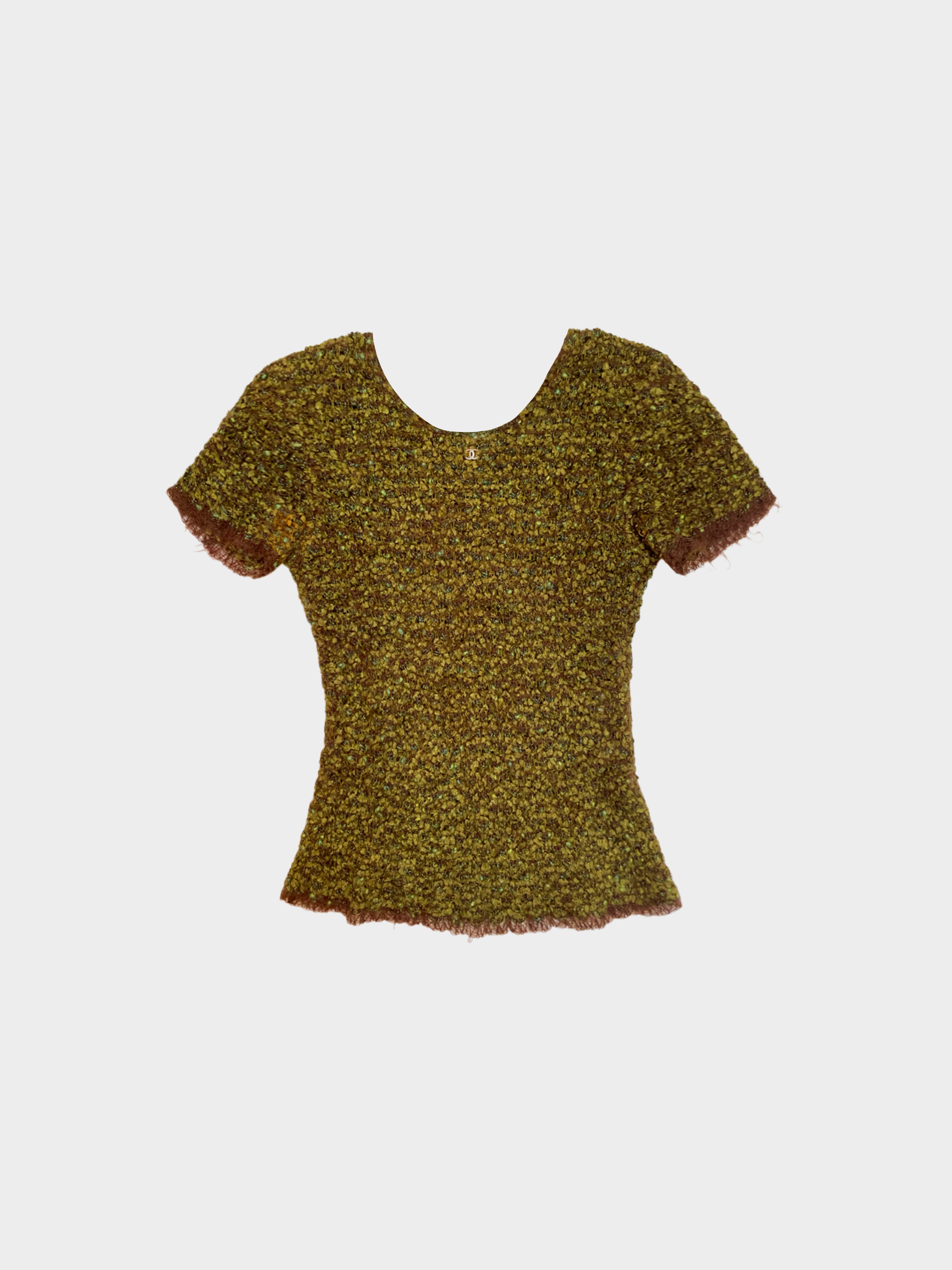 CHANEL CC Logo Sequin Tweed Cropped Top Black